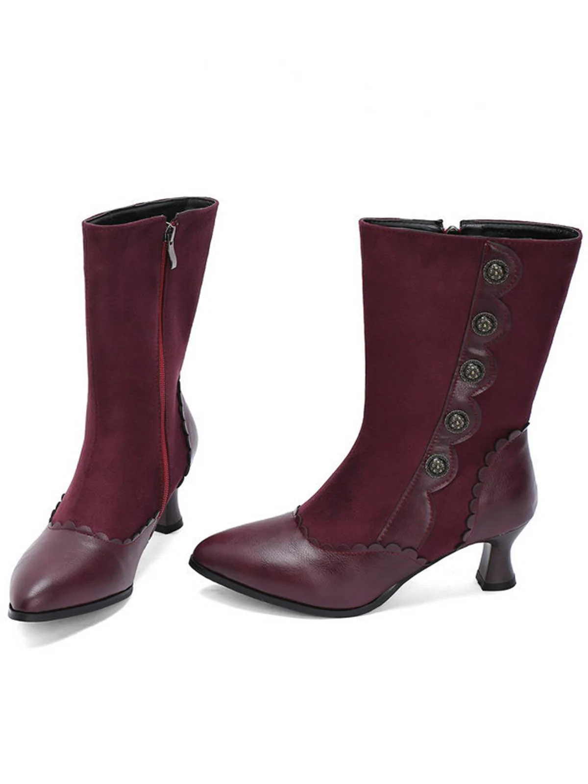 Vintage Leather Suede Button Mid Calf Boots - Image 11