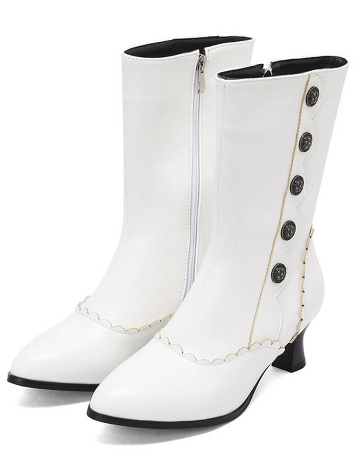 Vintage Leather Suede Button Mid Calf Boots - Image 13