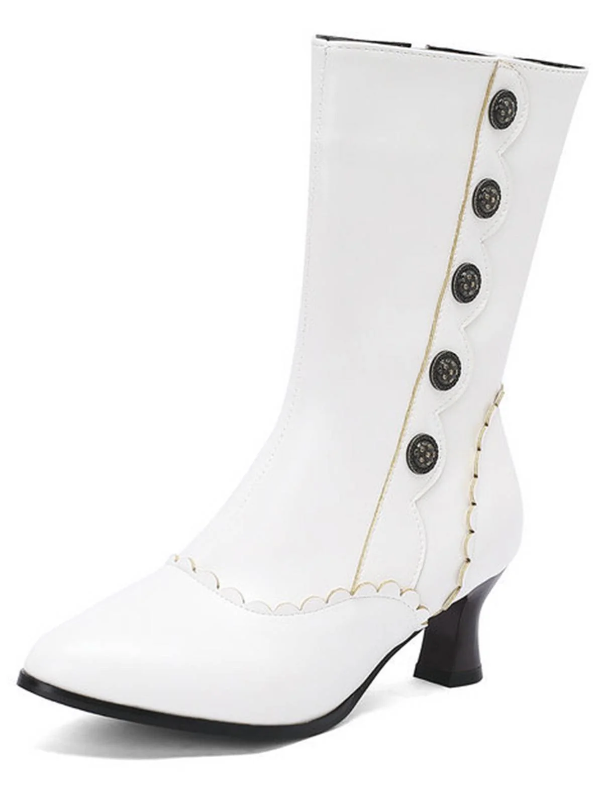 Vintage Leather Suede Button Mid Calf Boots - Image 14