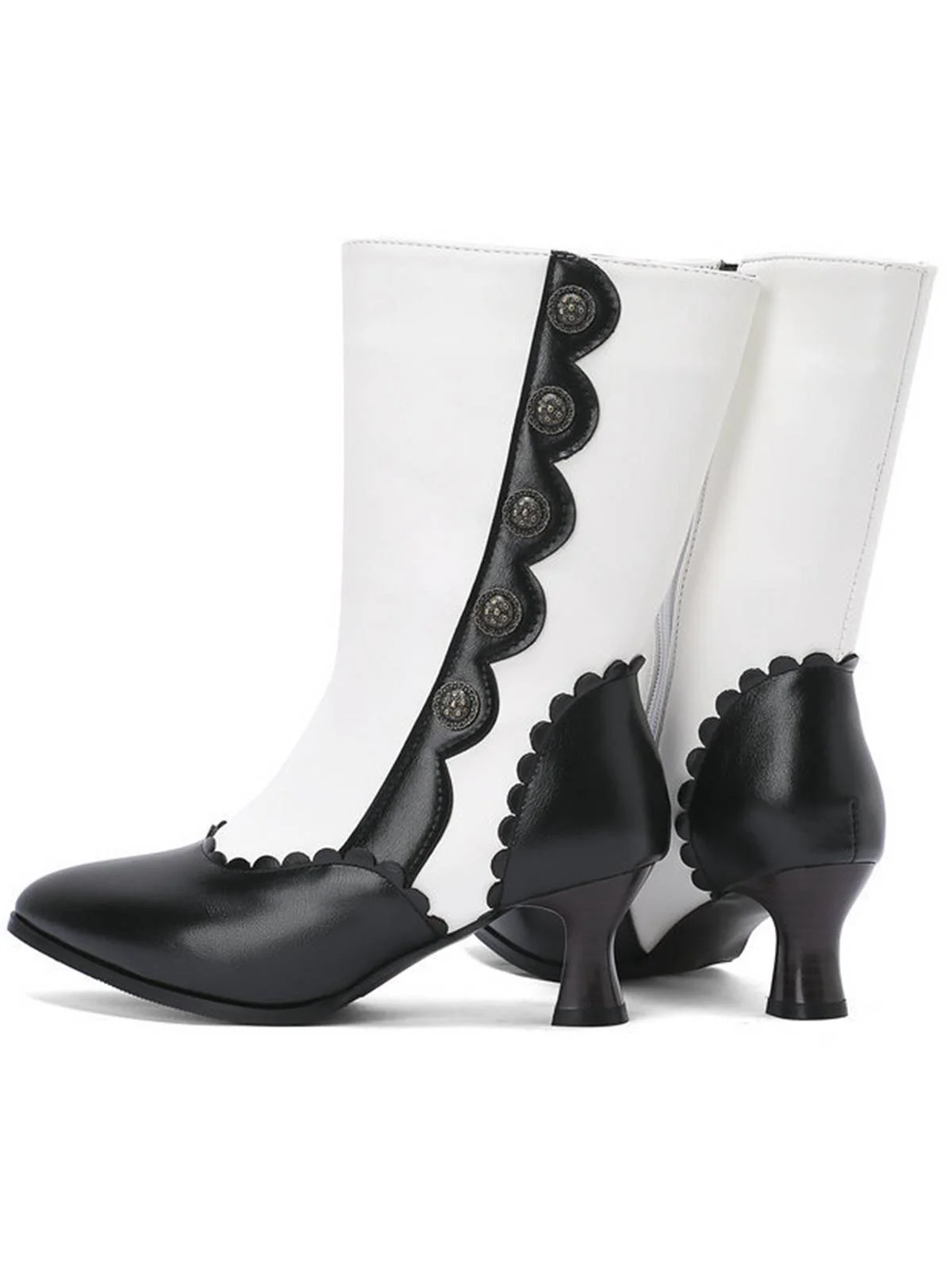 Vintage Leather Suede Button Mid Calf Boots - Image 2
