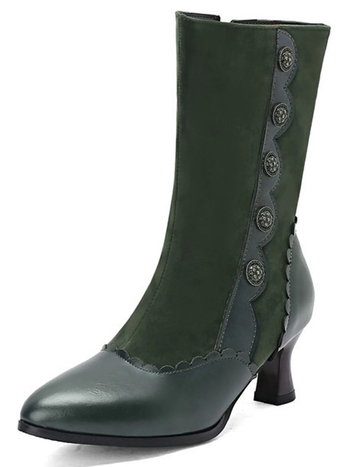 Vintage Leather Suede Button Mid Calf Boots - Image 4