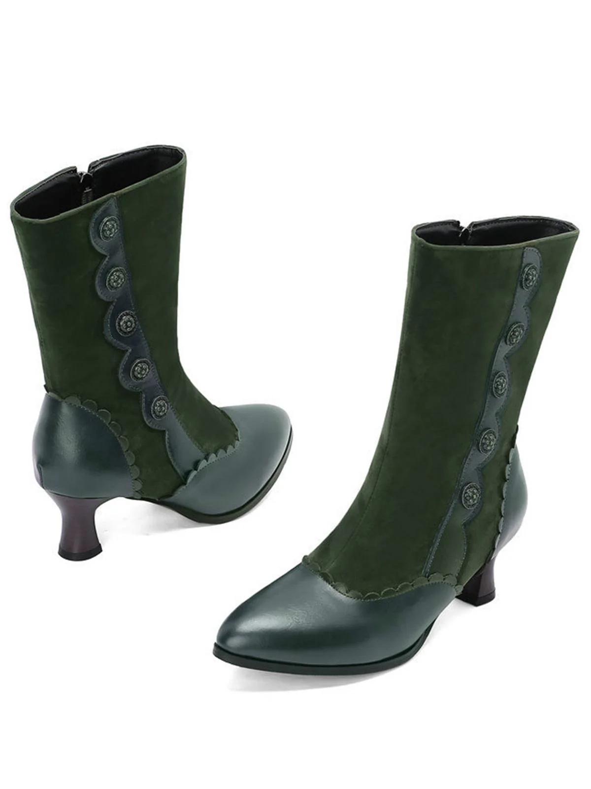 Vintage Leather Suede Button Mid Calf Boots - Image 5