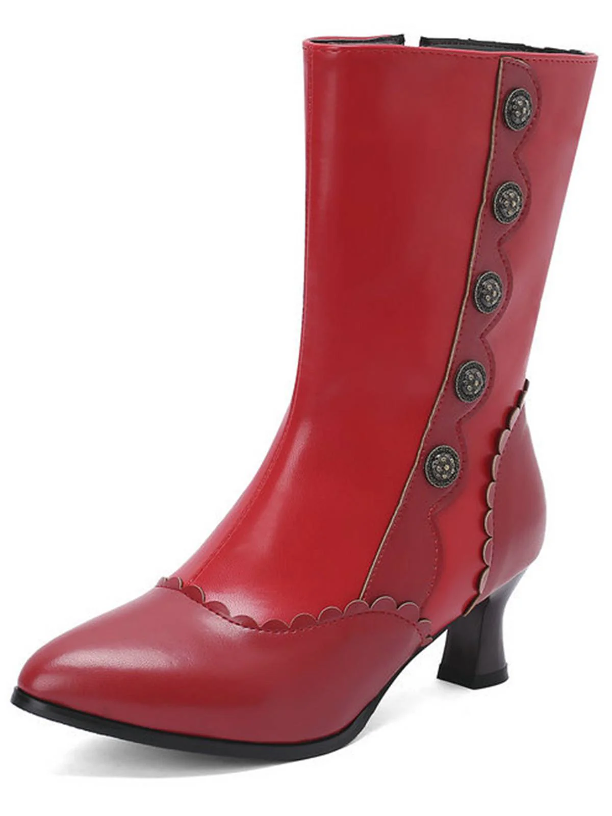 Vintage Leather Suede Button Mid Calf Boots - Image 7