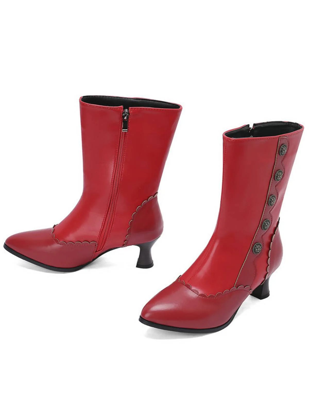 Vintage Leather Suede Button Mid Calf Boots - Image 8