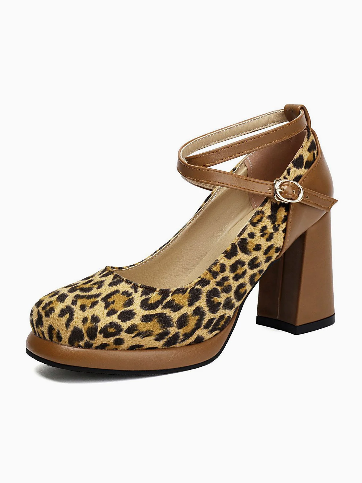 Vintage Leopard Criss-Cross Buckle Chunky Heels - Image 5