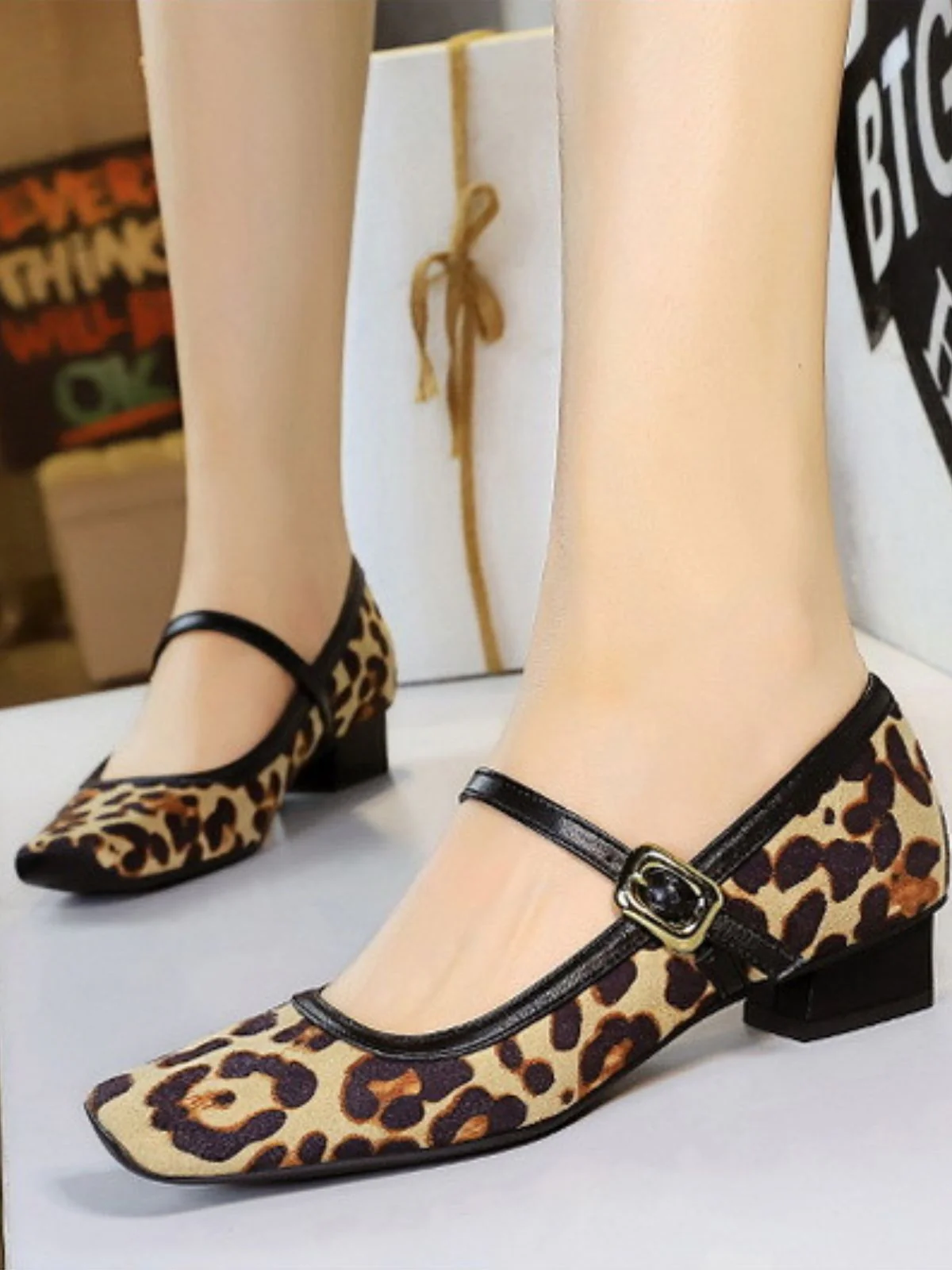 Vintage Leopard Square-Toe Mary Jane Heels - Image 2