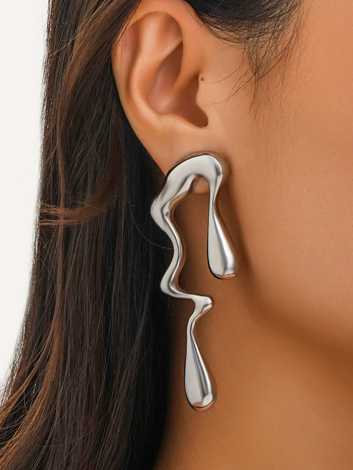 Vintage Liquid Metal Drop Stud Earrings - Image 3