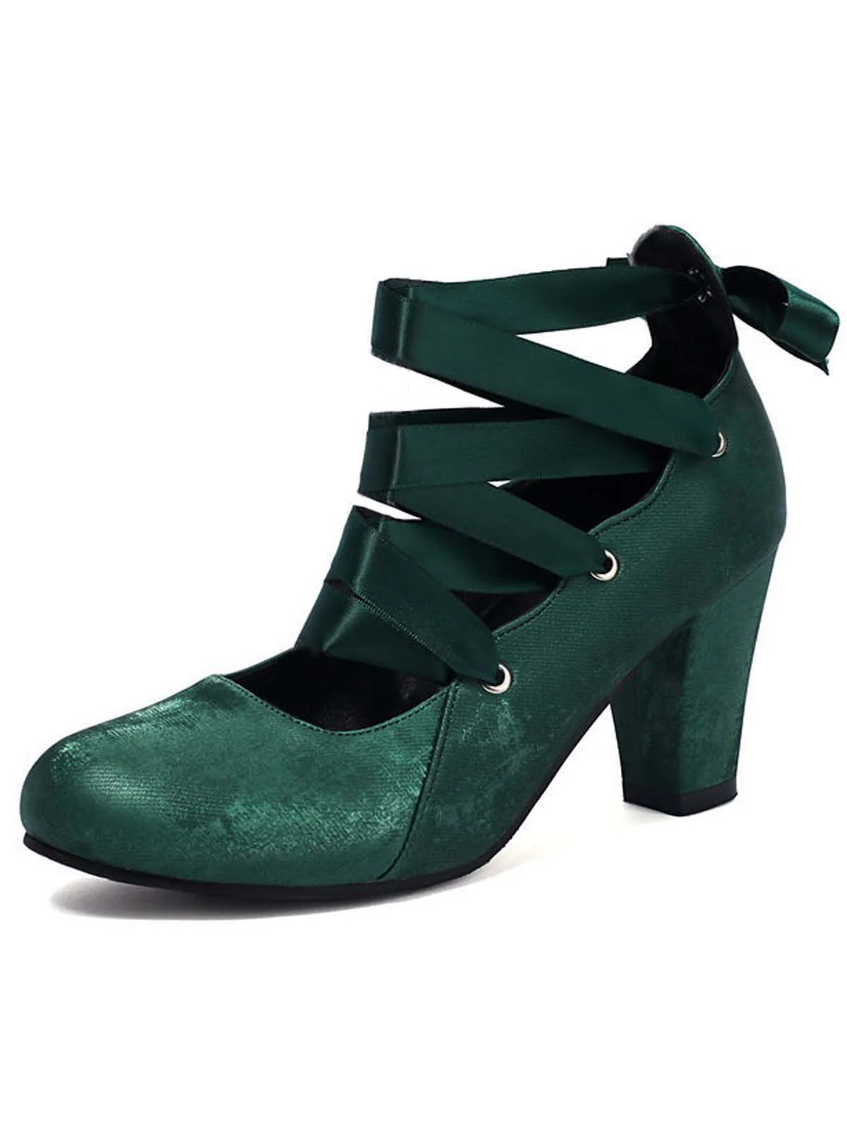Vintage Mary Jane Ribbon Wrap Up Chunky Heels - Image 12