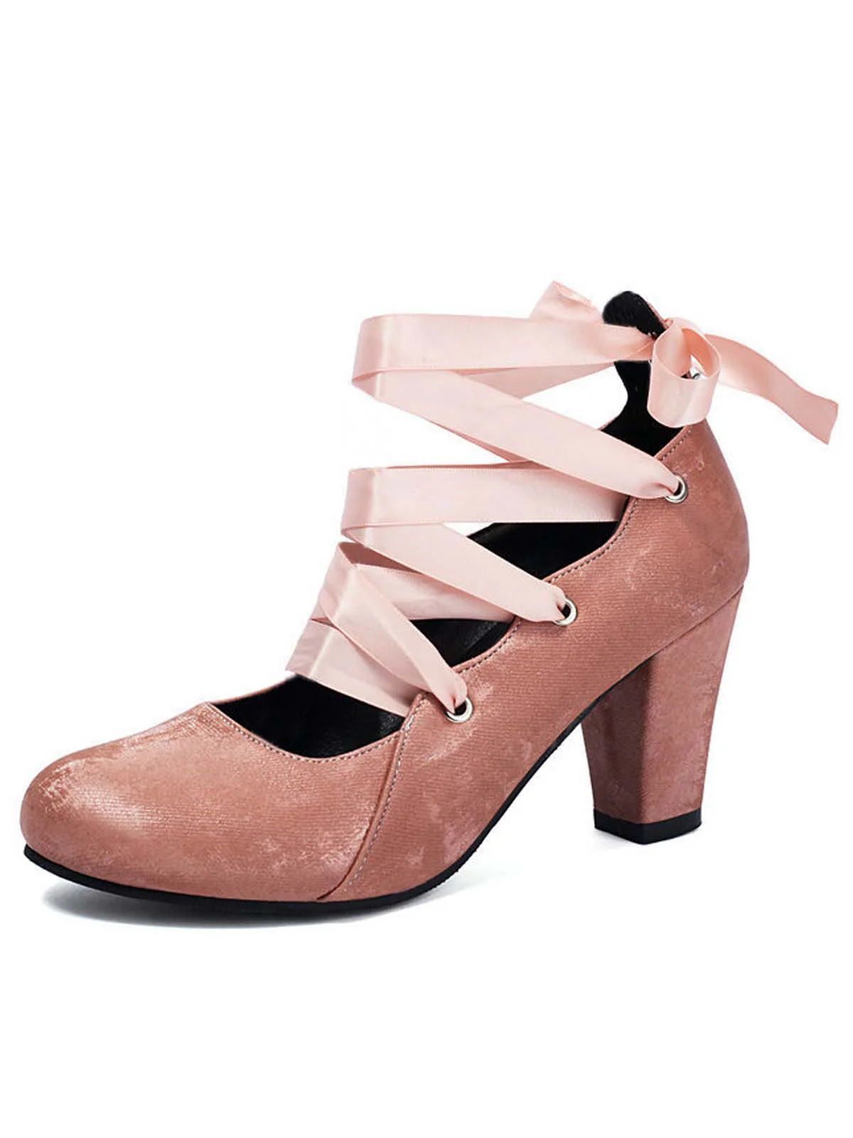 Vintage Mary Jane Ribbon Wrap Up Chunky Heels - Image 3