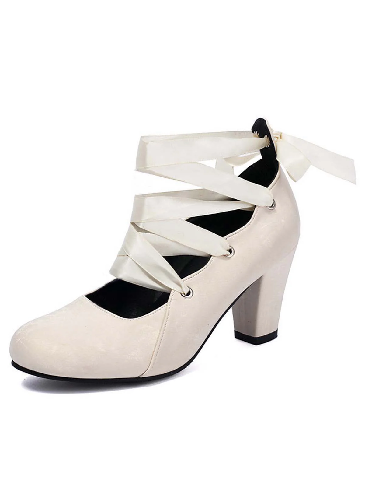 Vintage Mary Jane Ribbon Wrap Up Chunky Heels - Image 6