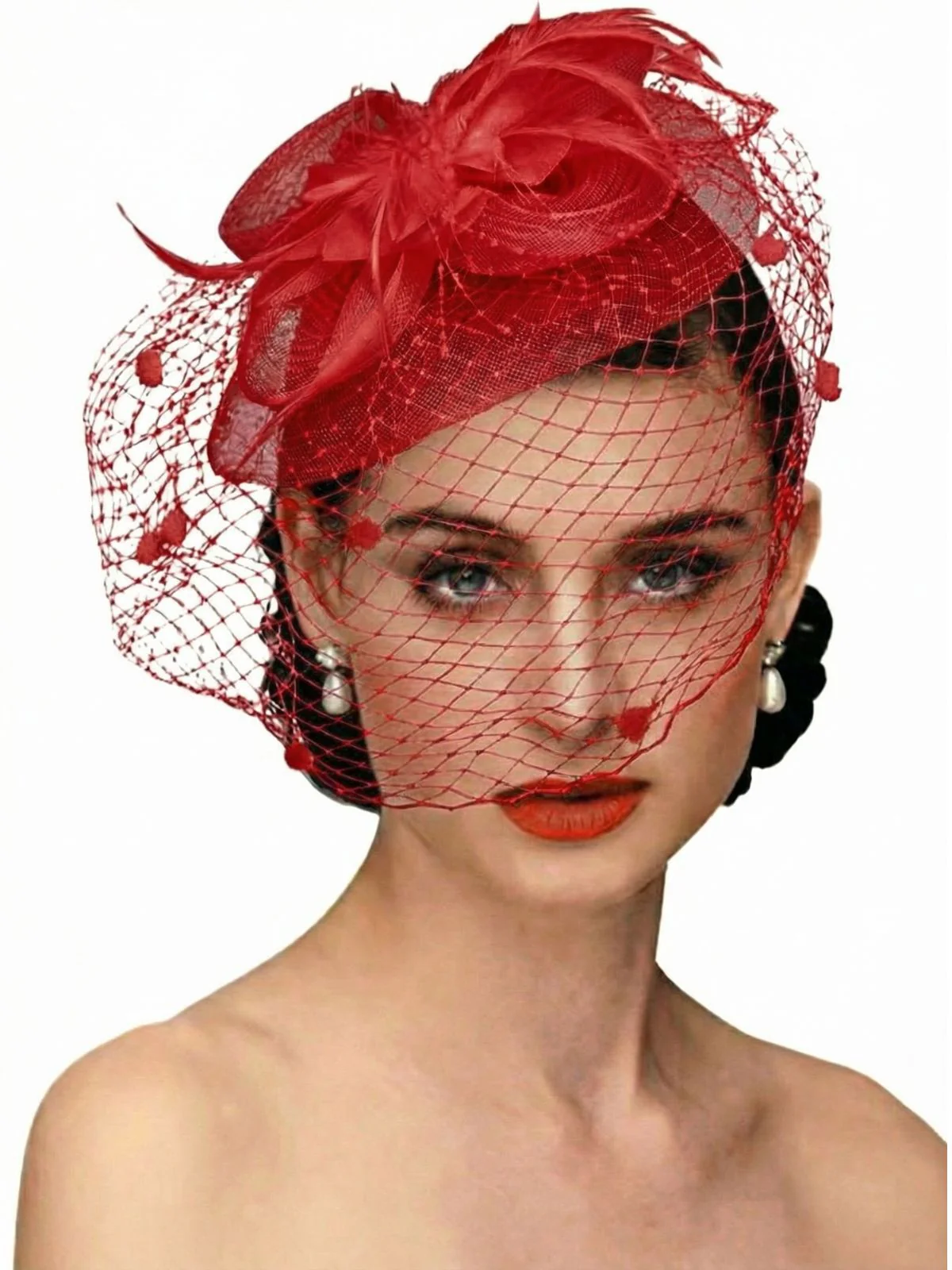 Vintage Mesh Feather Bow Hair Accessories - Image 2