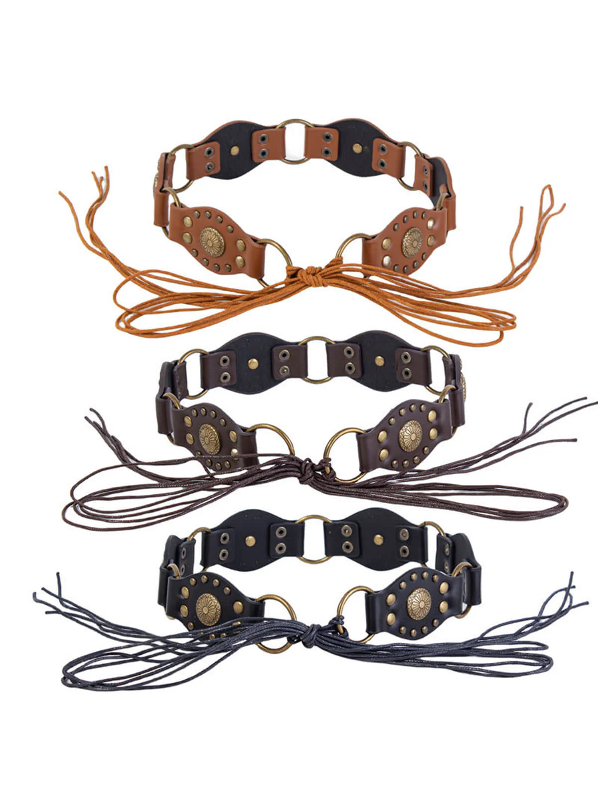 Vintage Metal Buckle Lace-Up Leather Belt - Image 4