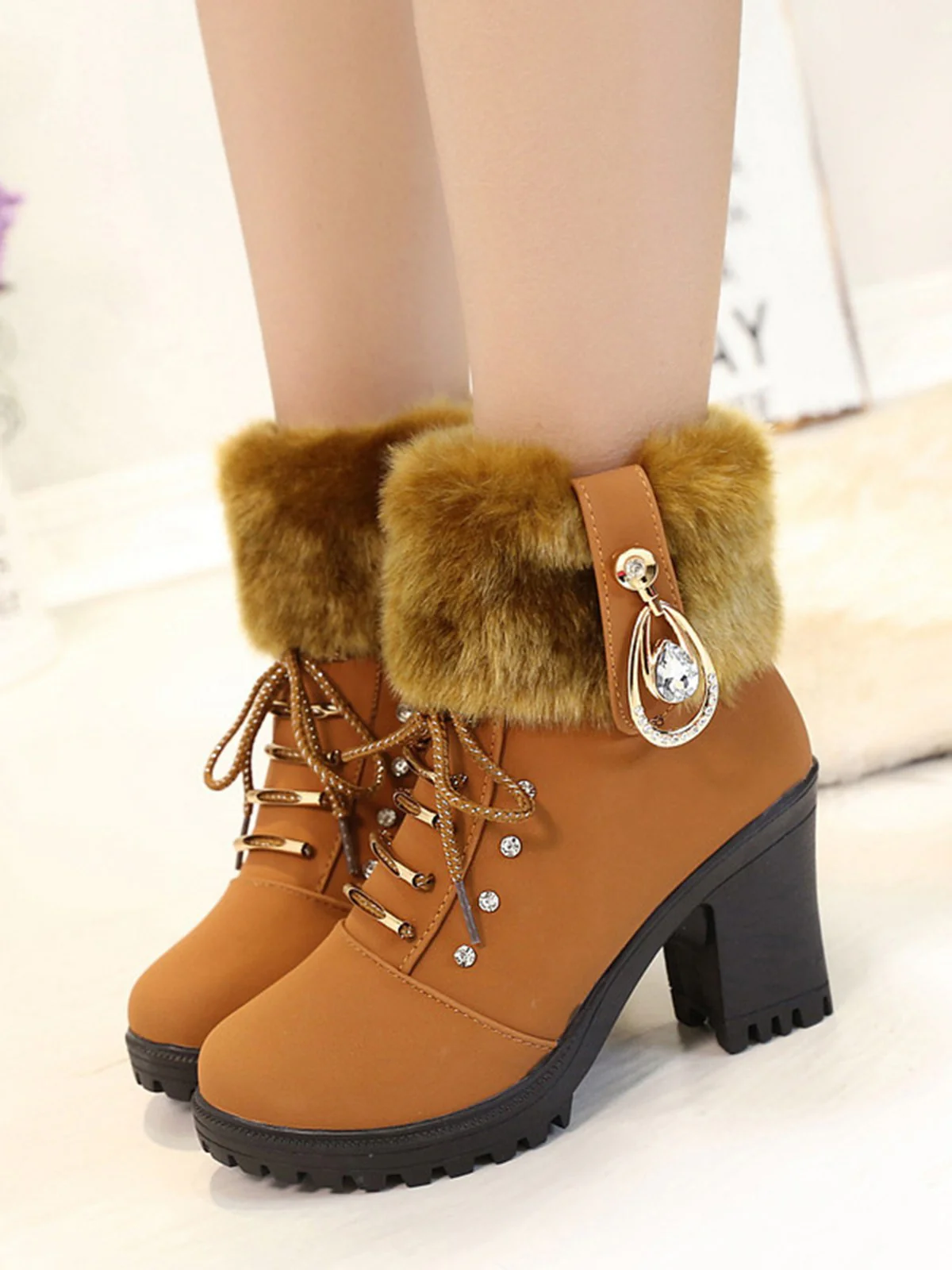 Vintage Nubuck Leather Plush Chunky Heel Boots - Image 4