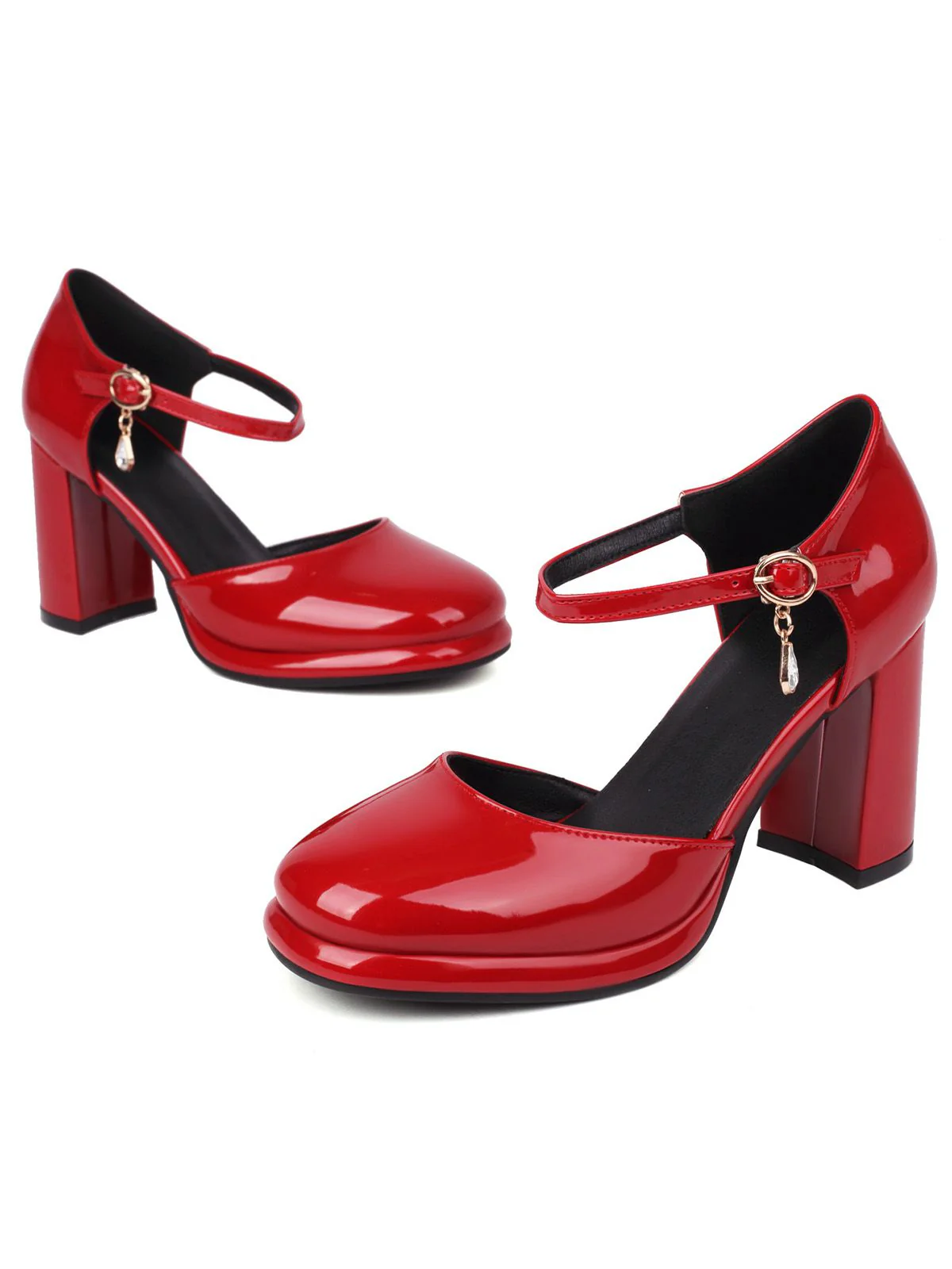 Vintage Patent leather Ankle-Strap Block Heel Pumps - Image 13