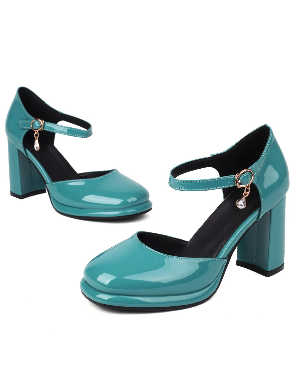Vintage Patent leather Ankle-Strap Block Heel Pumps - Image 2