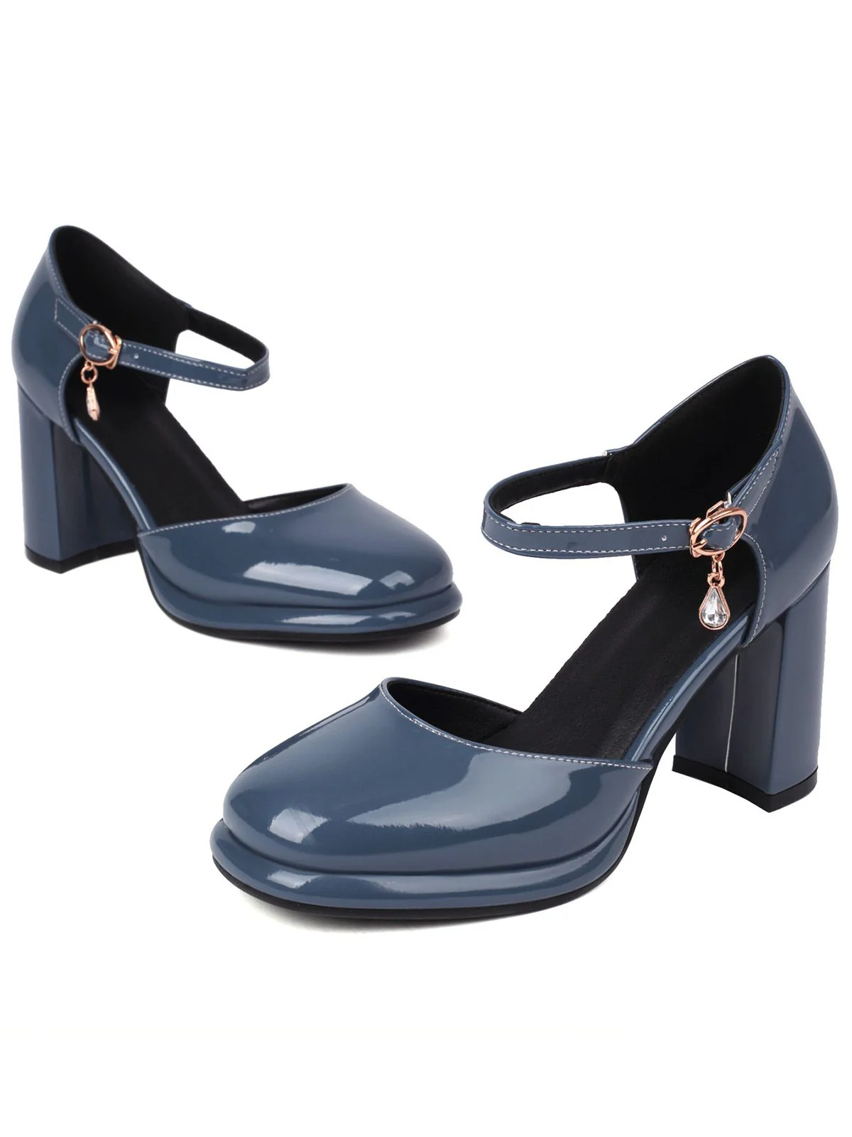 Vintage Patent leather Ankle-Strap Block Heel Pumps - Image 7