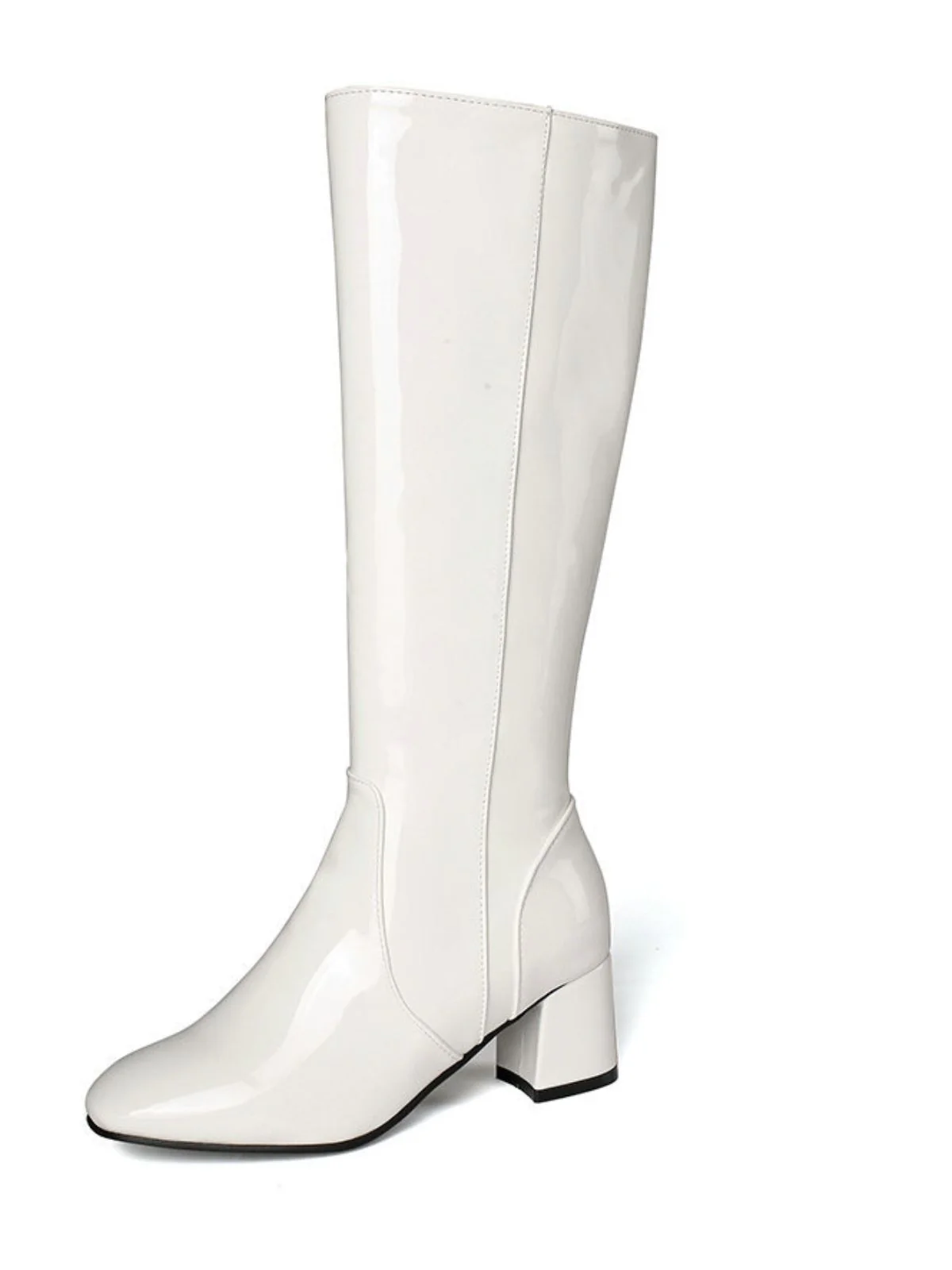 Vintage Patent Leather Block Heel Knee-High Boots - Image 2