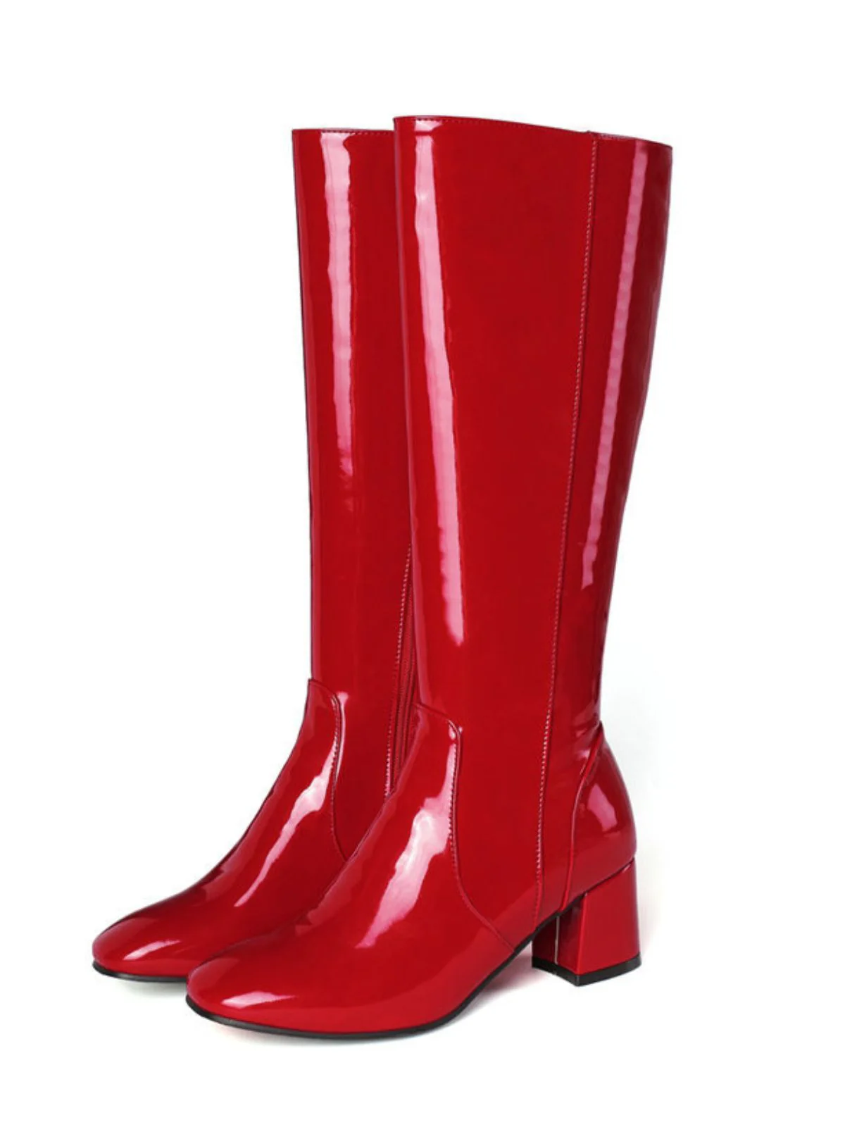 Vintage Patent Leather Block Heel Knee-High Boots - Image 3