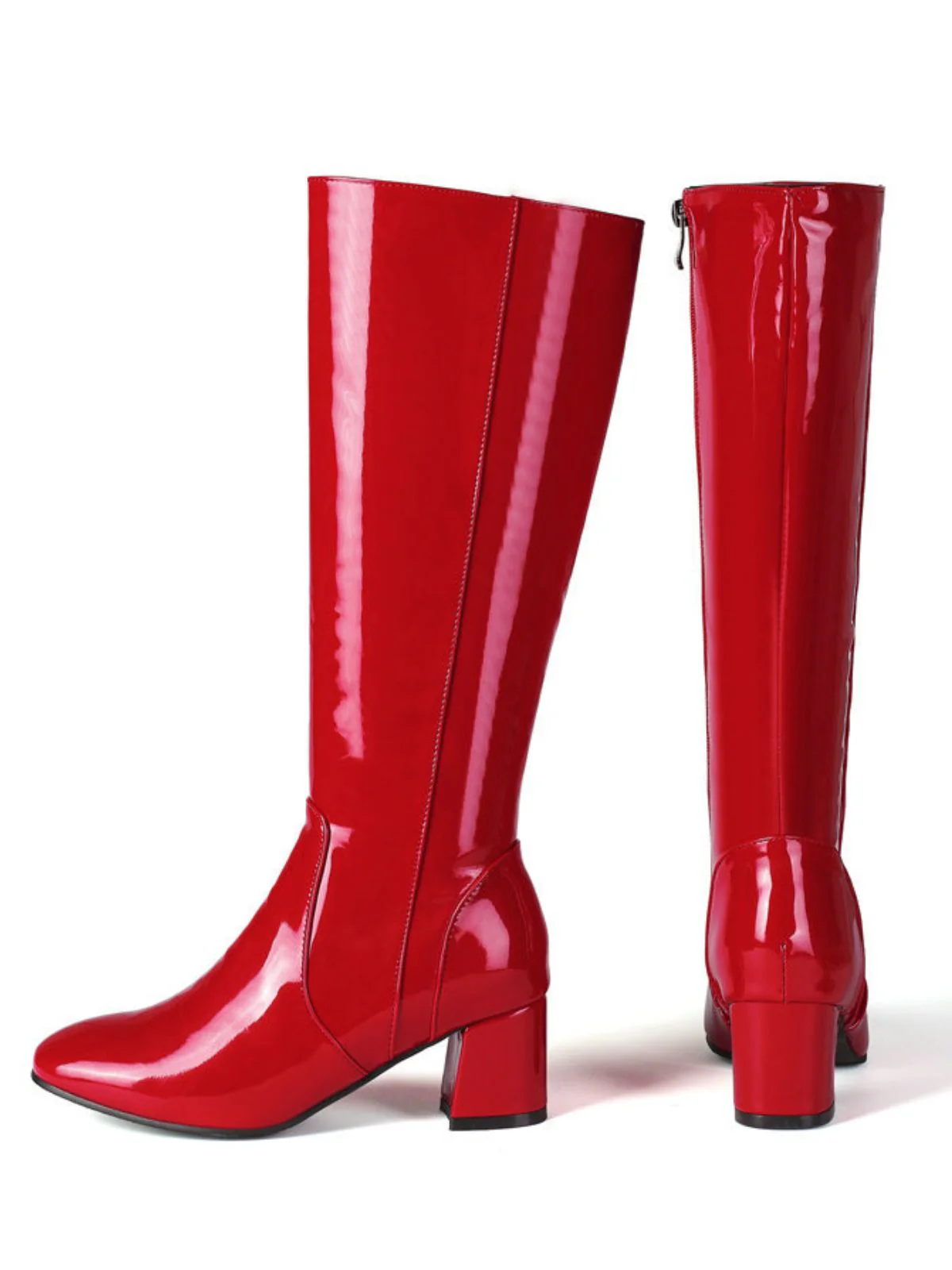Vintage Patent Leather Block Heel Knee-High Boots - Image 4