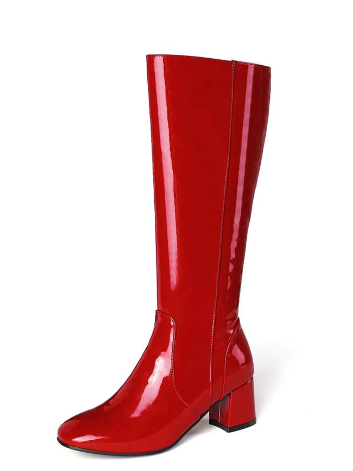 Vintage Patent Leather Block Heel Knee-High Boots - Image 5
