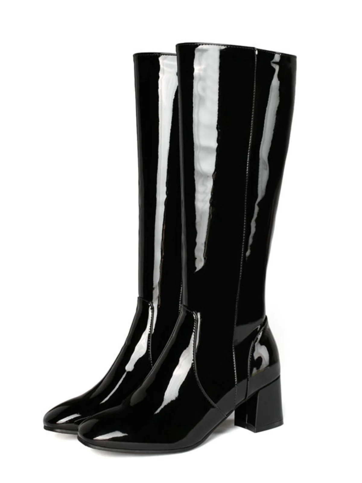 Vintage Patent Leather Block Heel Knee-High Boots - Image 6