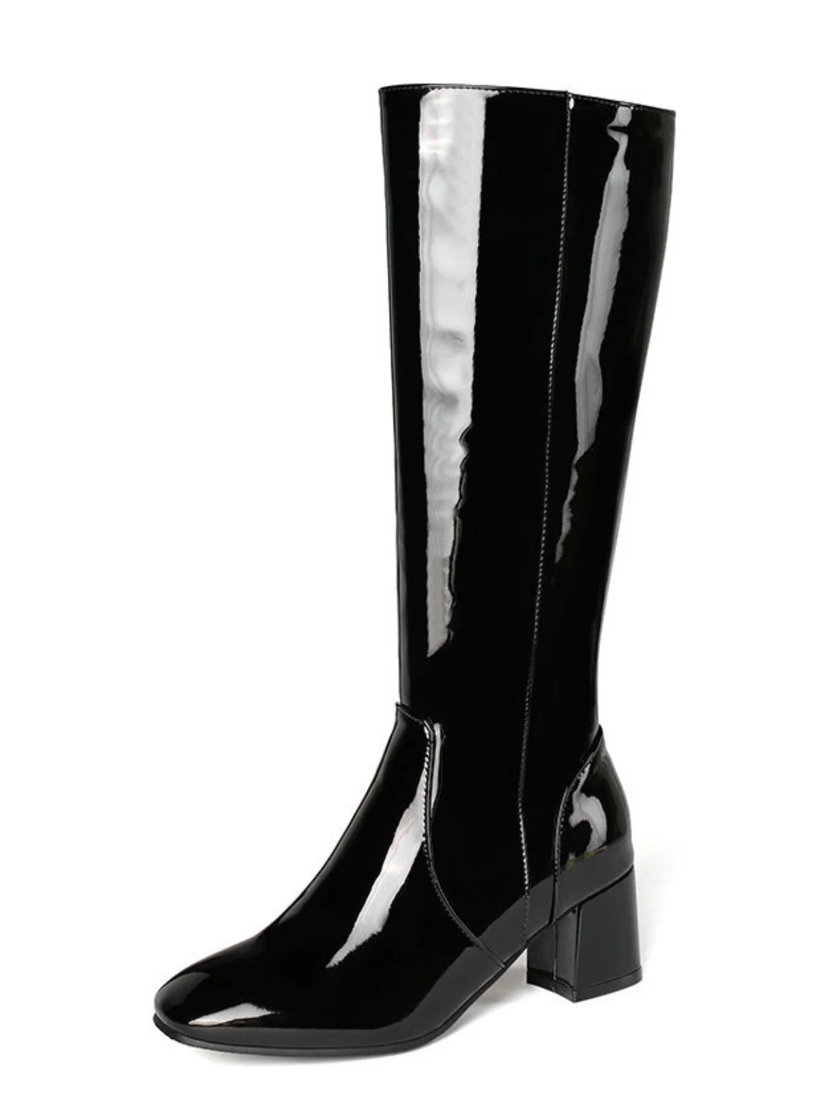 Vintage Patent Leather Block Heel Knee-High Boots - Image 7