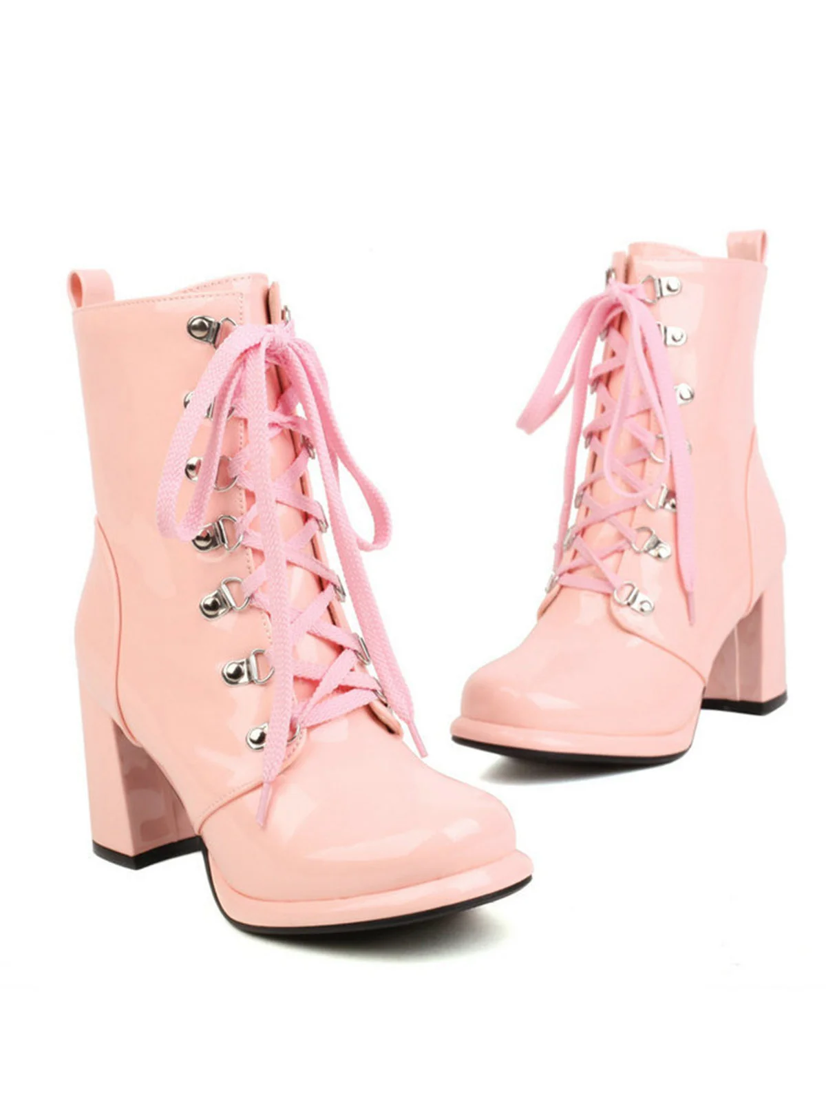 Vintage Patent Leather Lace-Up High Heel Boots - Image 10