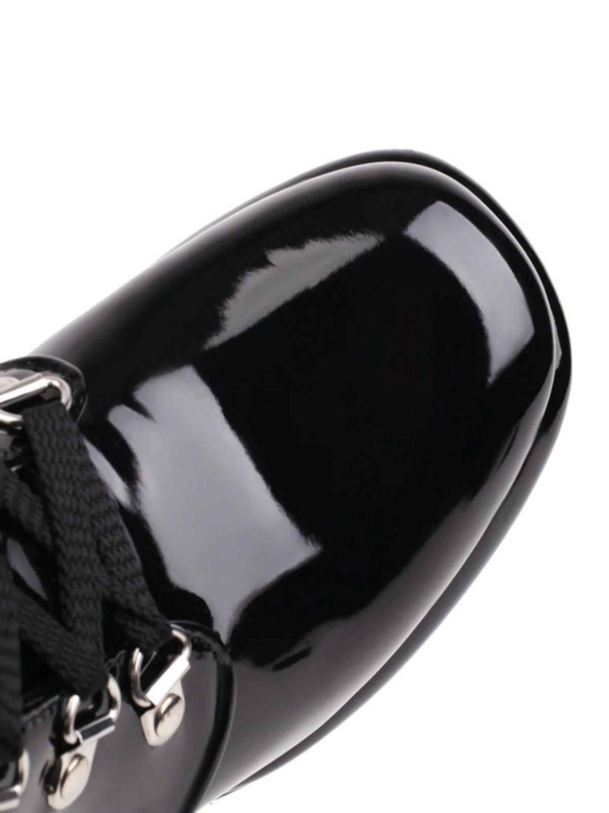 Vintage Patent Leather Lace-Up High Heel Boots - Image 4