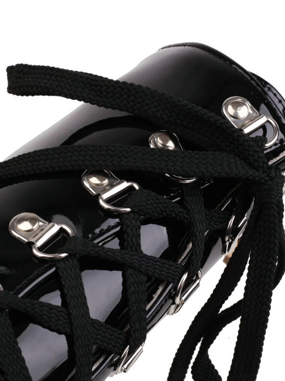 Vintage Patent Leather Lace-Up High Heel Boots - Image 6