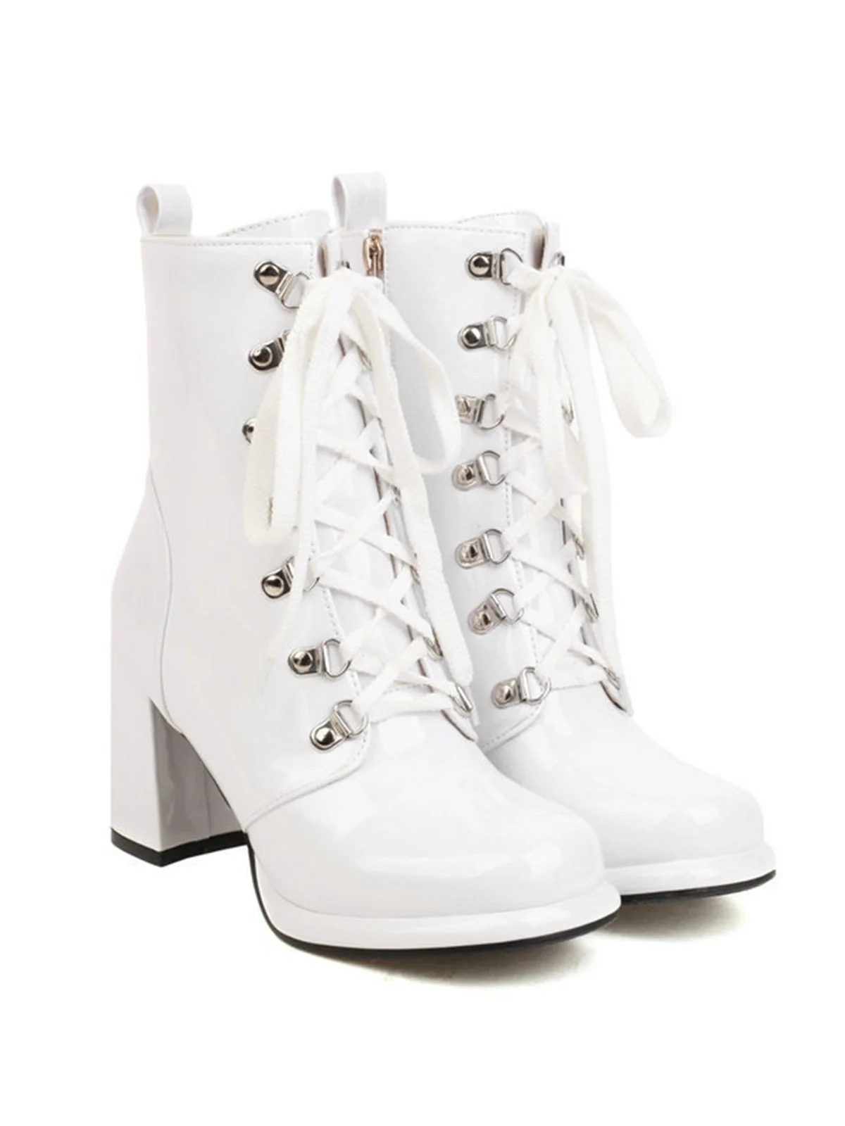 Vintage Patent Leather Lace-Up High Heel Boots - Image 7