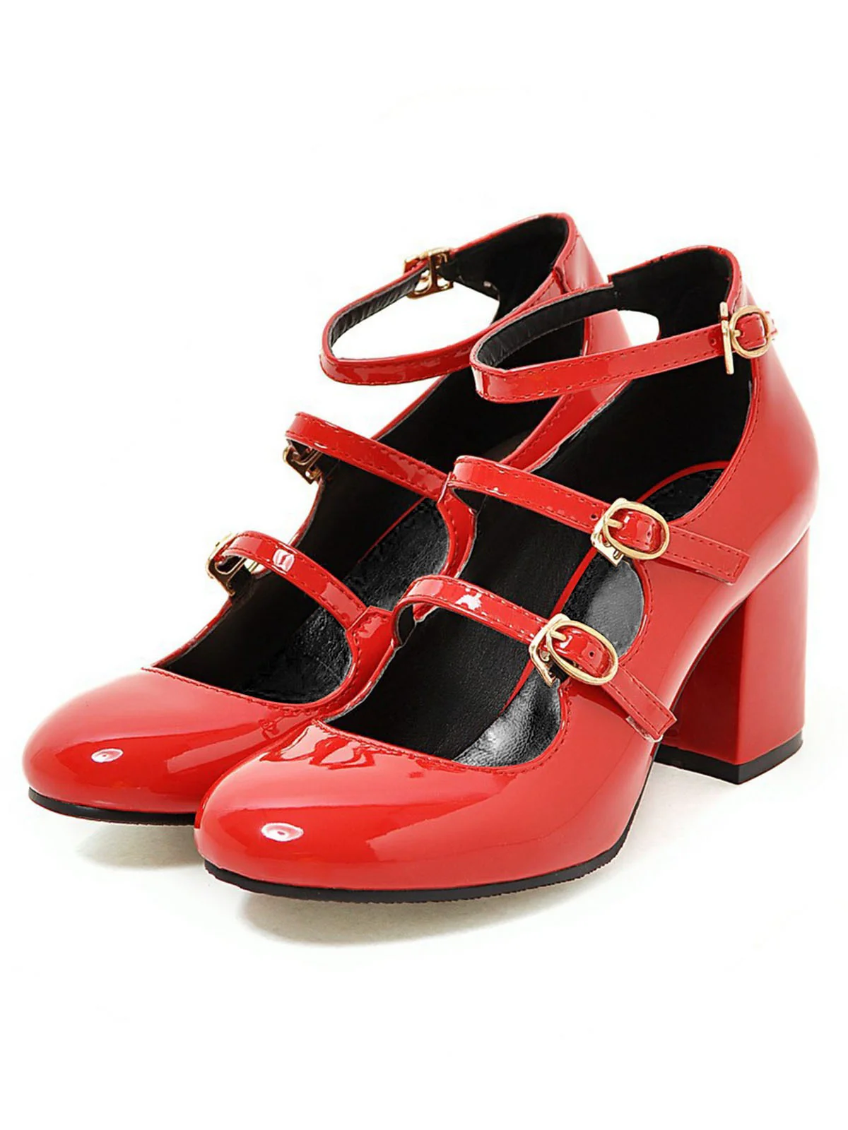 Vintage Patent Leather Multi Buckle High Heels - Image 3