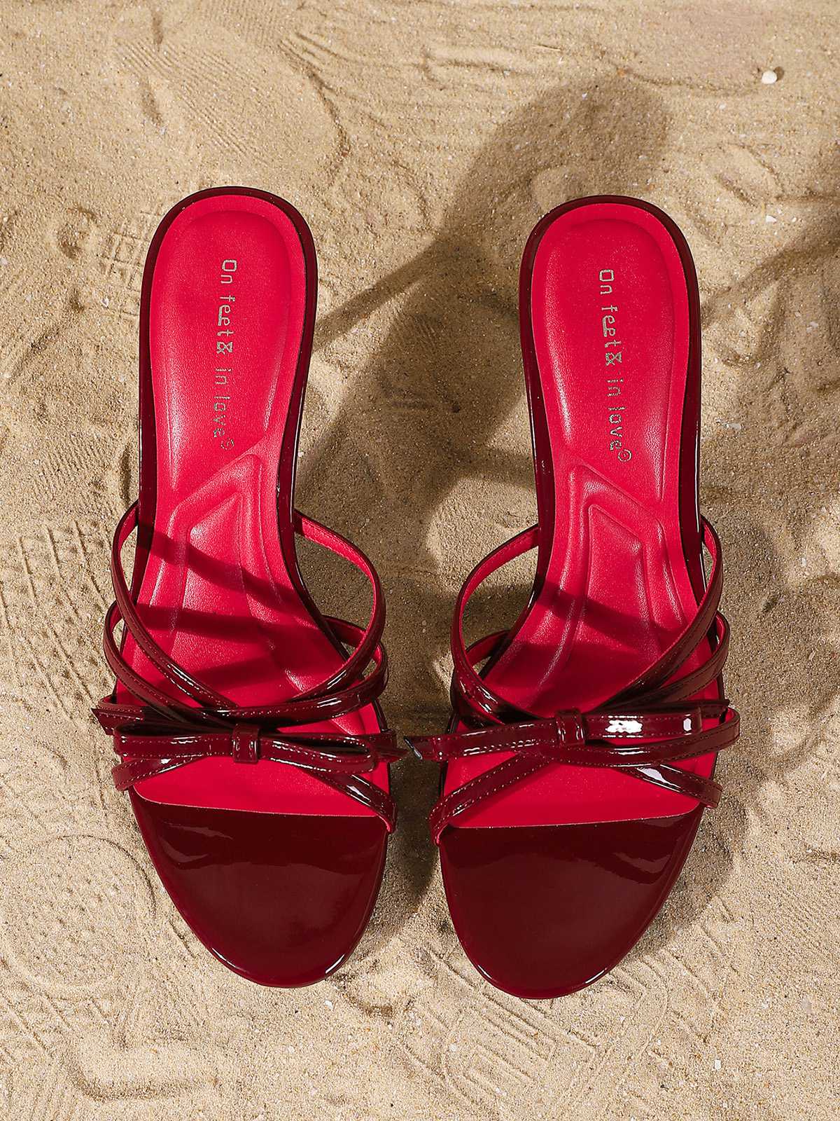 Vintage Patent Leather Strappy Bow High Heels - Image 11