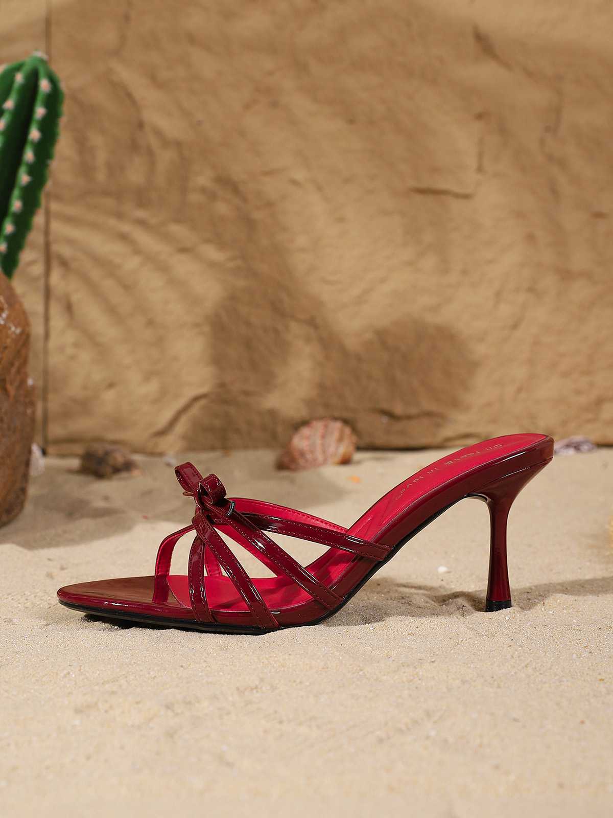 Vintage Patent Leather Strappy Bow High Heels - Image 12