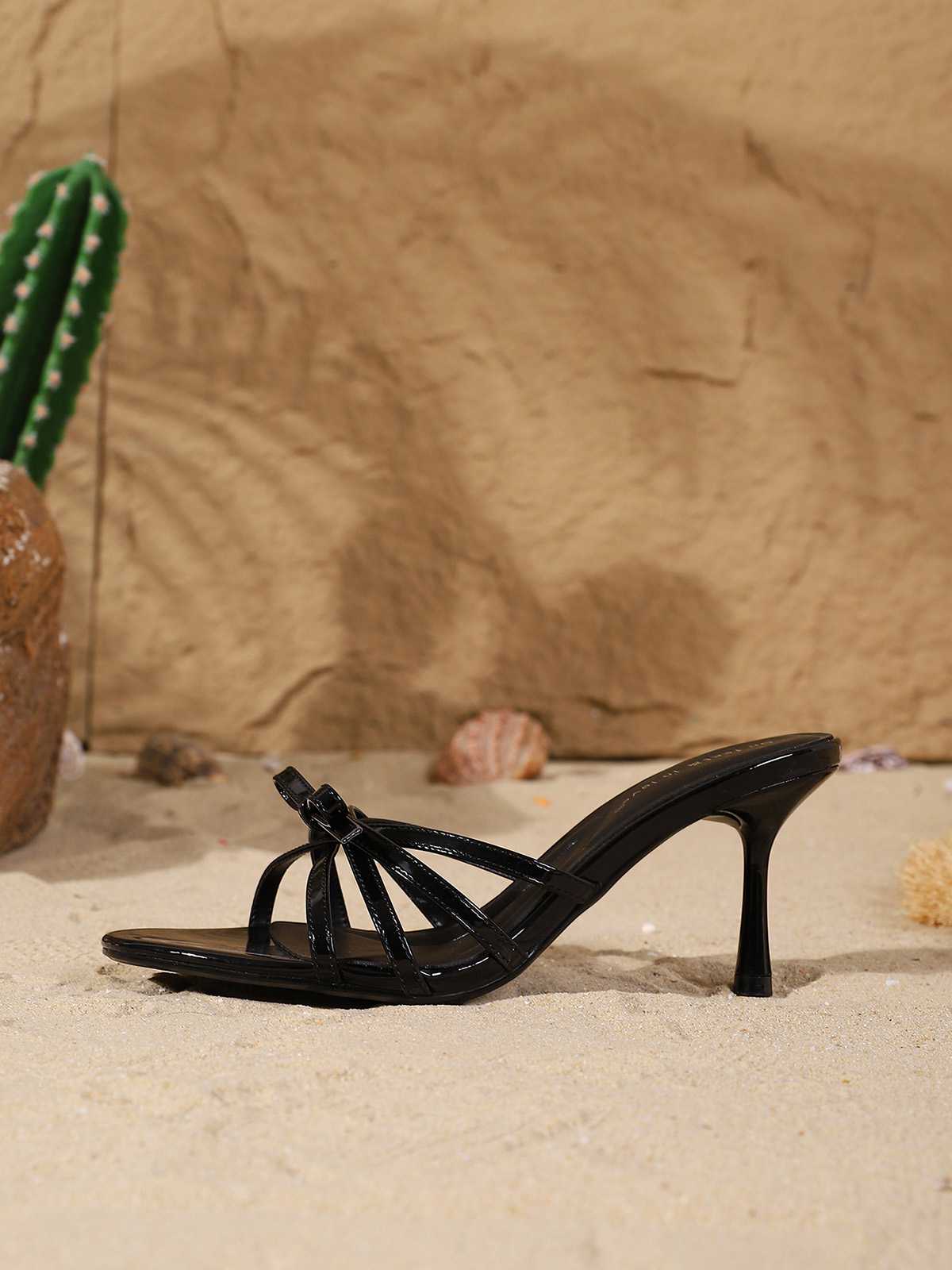 Vintage Patent Leather Strappy Bow High Heels - Image 3