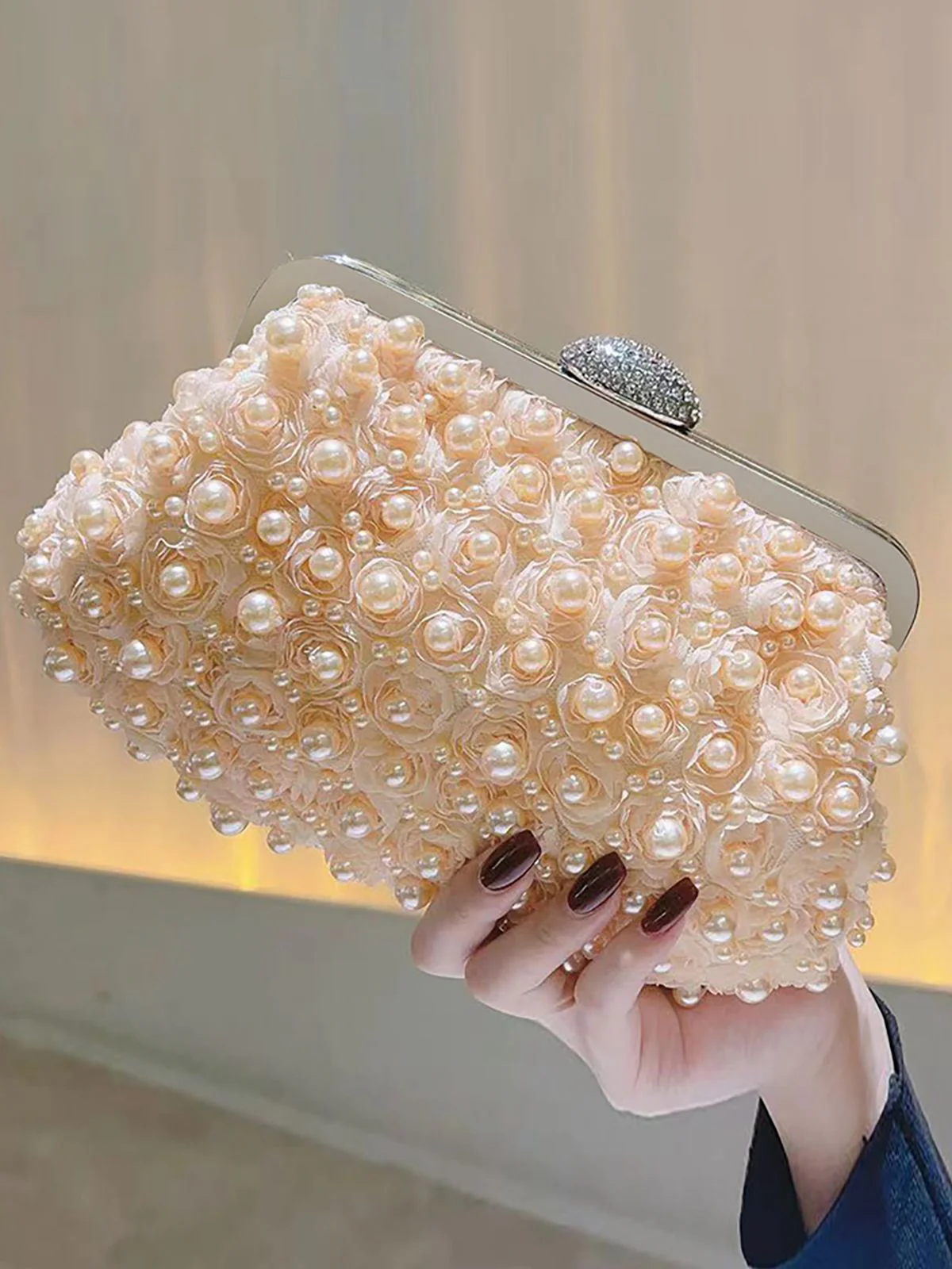 Vintage Pearl & 3D Flower Tote Bag - Image 3