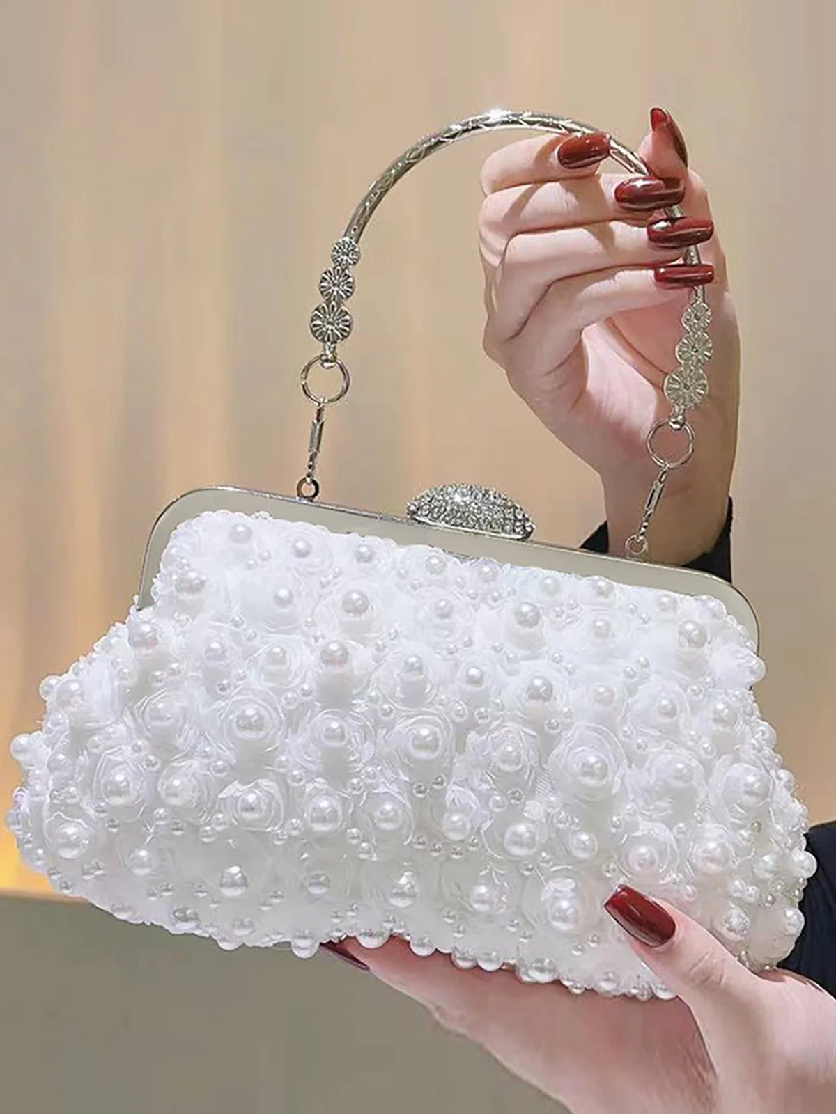 Vintage Pearl & 3D Flower Tote Bag - Image 6