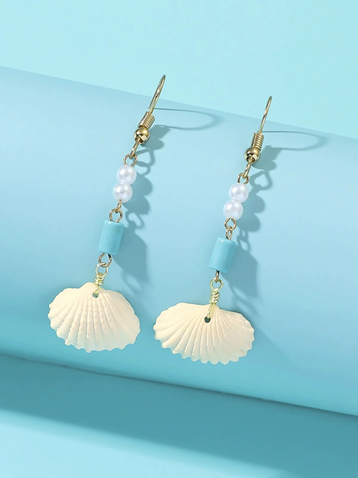 Vintage Pearl Seashell Drop Earrings - Image 2