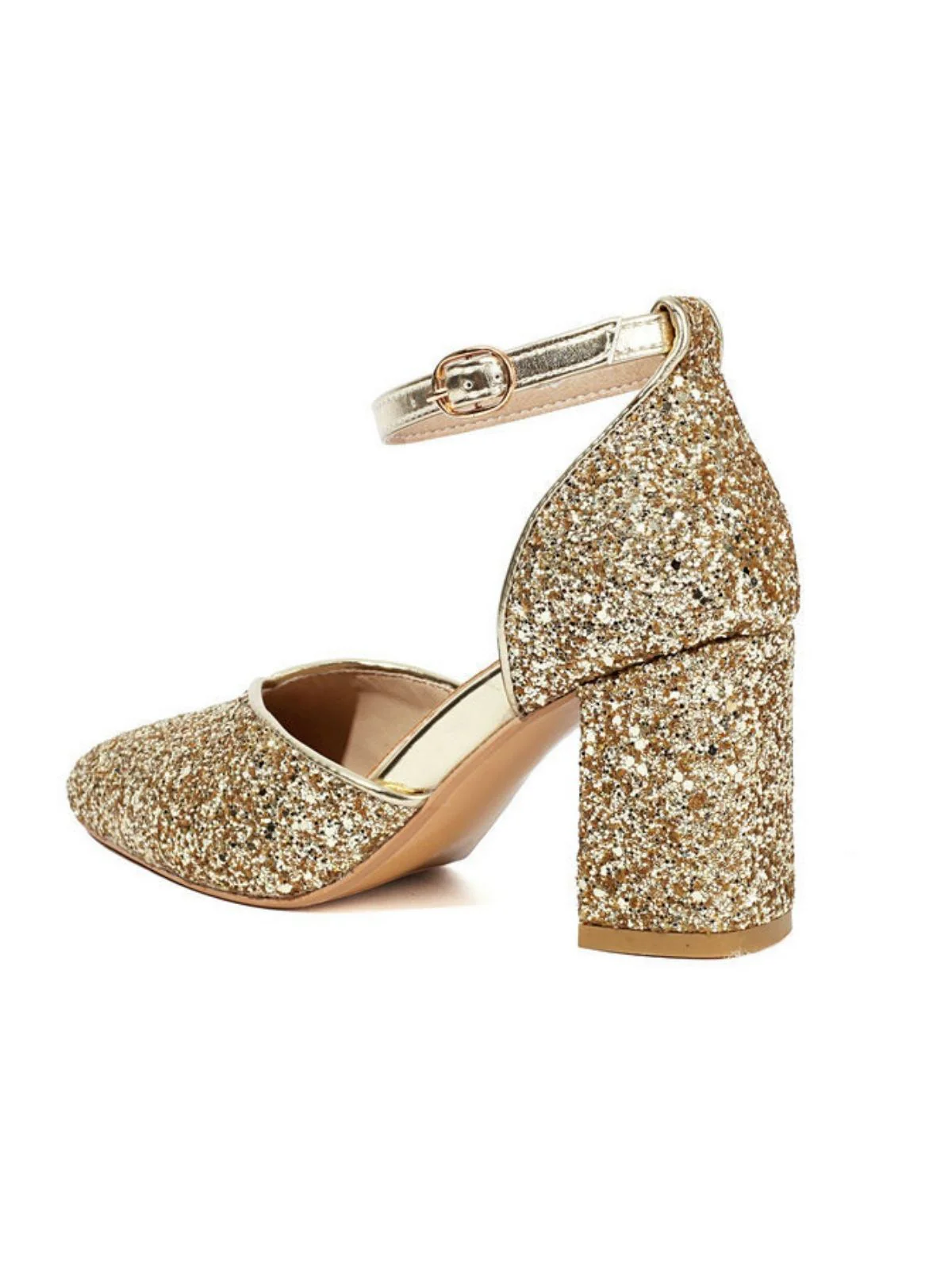 Vintage Pointed Toe Glitter Chunky Heel Pumps - Image 10