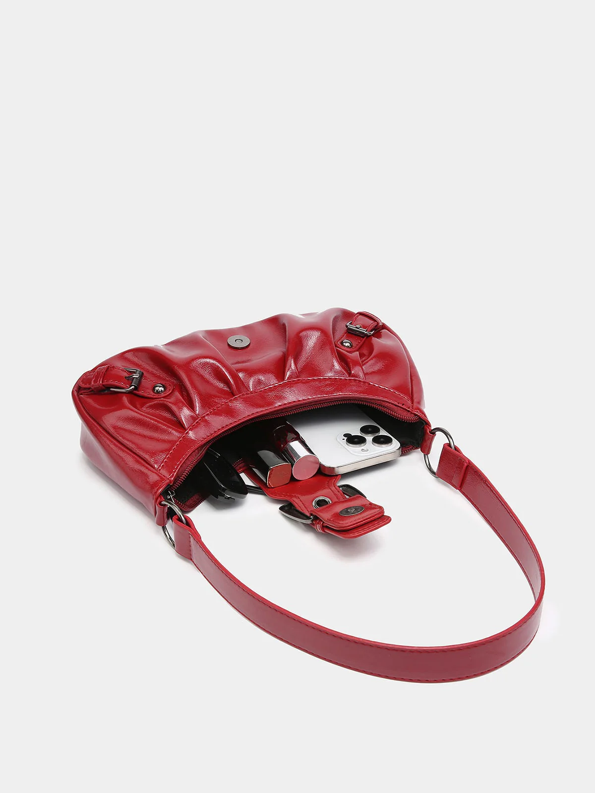Vintage PU Leather Magnetic Closure Zipper Underarm Bag - Image 10