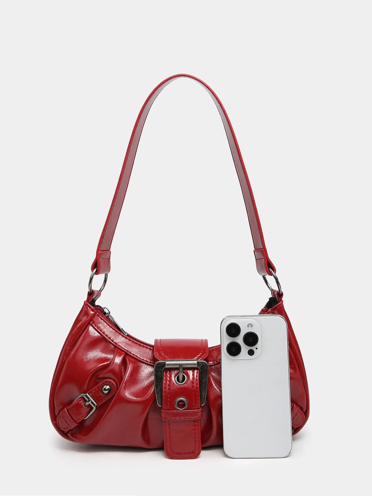 Vintage PU Leather Magnetic Closure Zipper Underarm Bag - Image 12