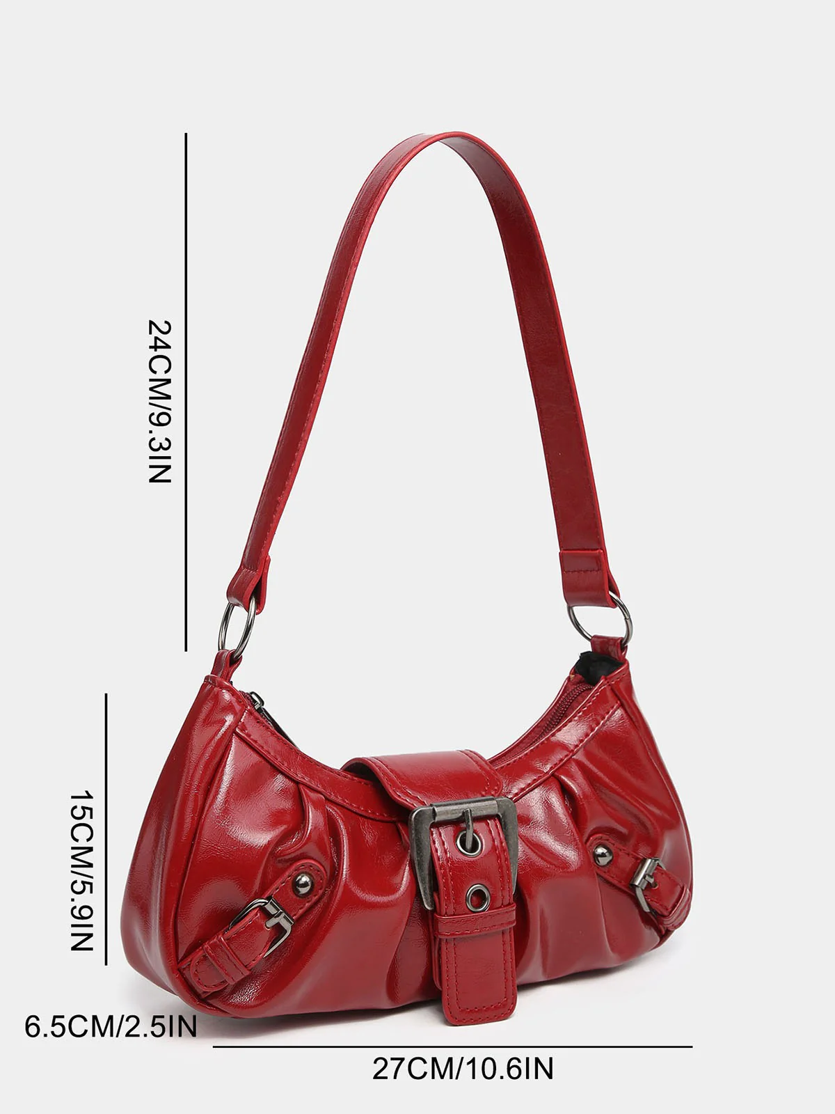 Vintage PU Leather Magnetic Closure Zipper Underarm Bag - Image 13