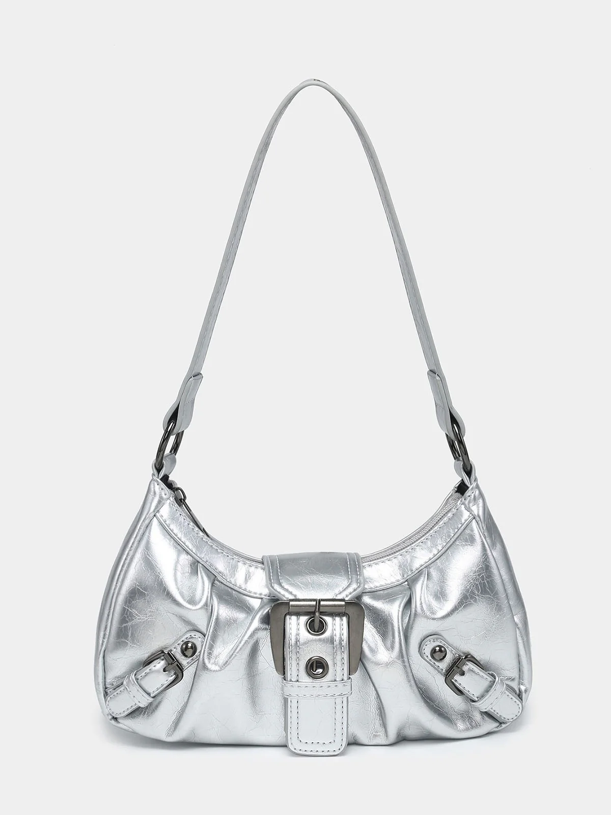Vintage PU Leather Magnetic Closure Zipper Underarm Bag - Image 15