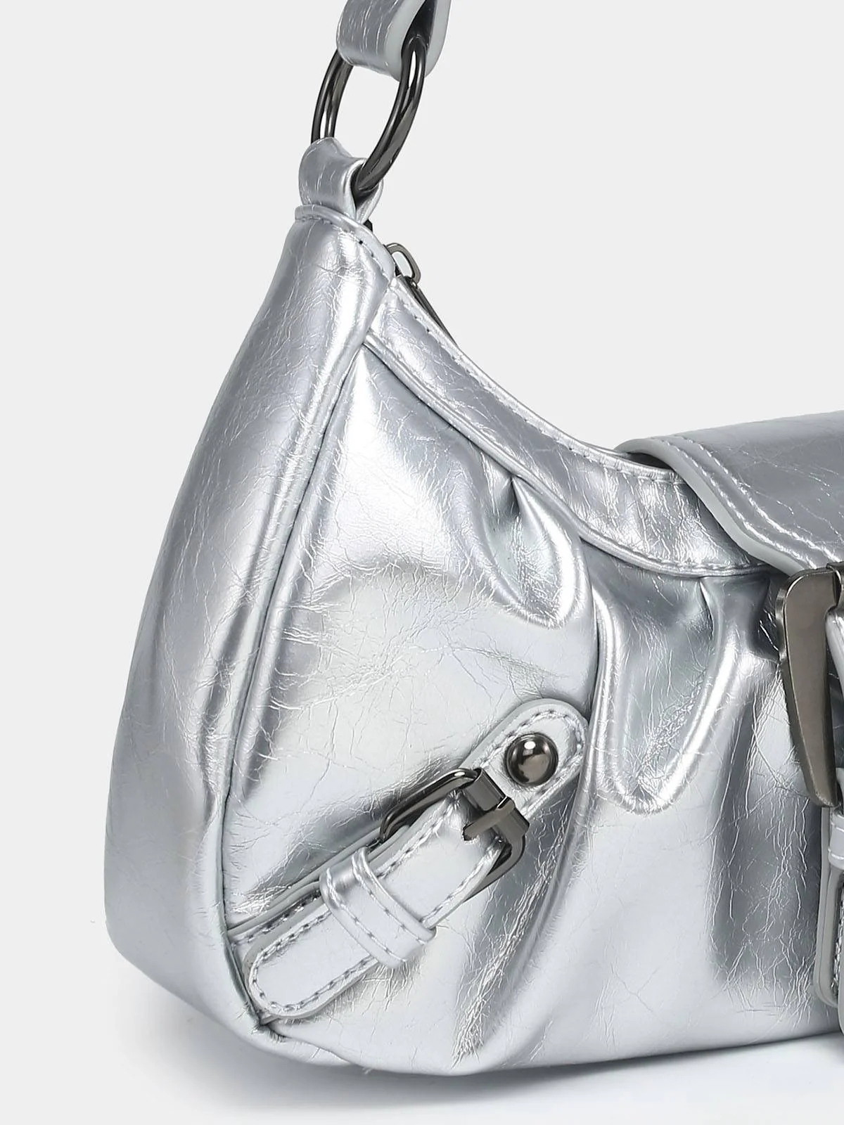 Vintage PU Leather Magnetic Closure Zipper Underarm Bag - Image 16