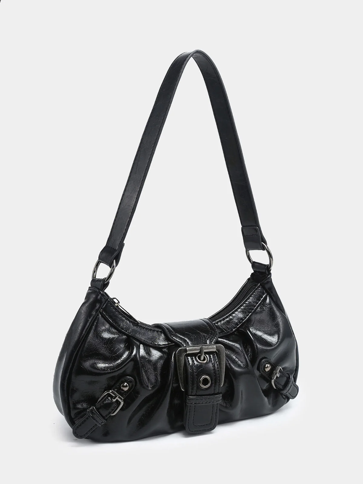 Vintage PU Leather Magnetic Closure Zipper Underarm Bag - Image 2