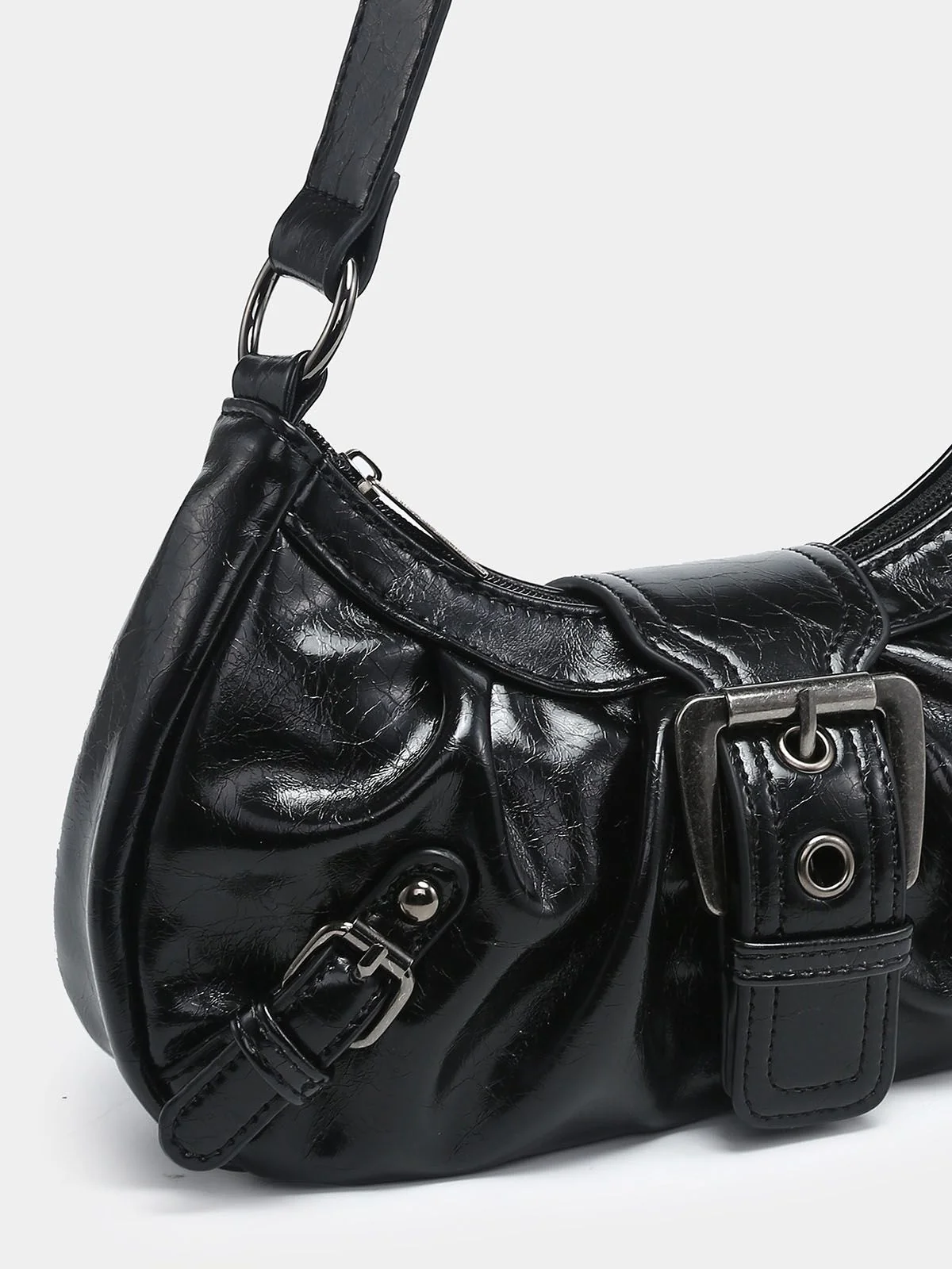 Vintage PU Leather Magnetic Closure Zipper Underarm Bag - Image 3