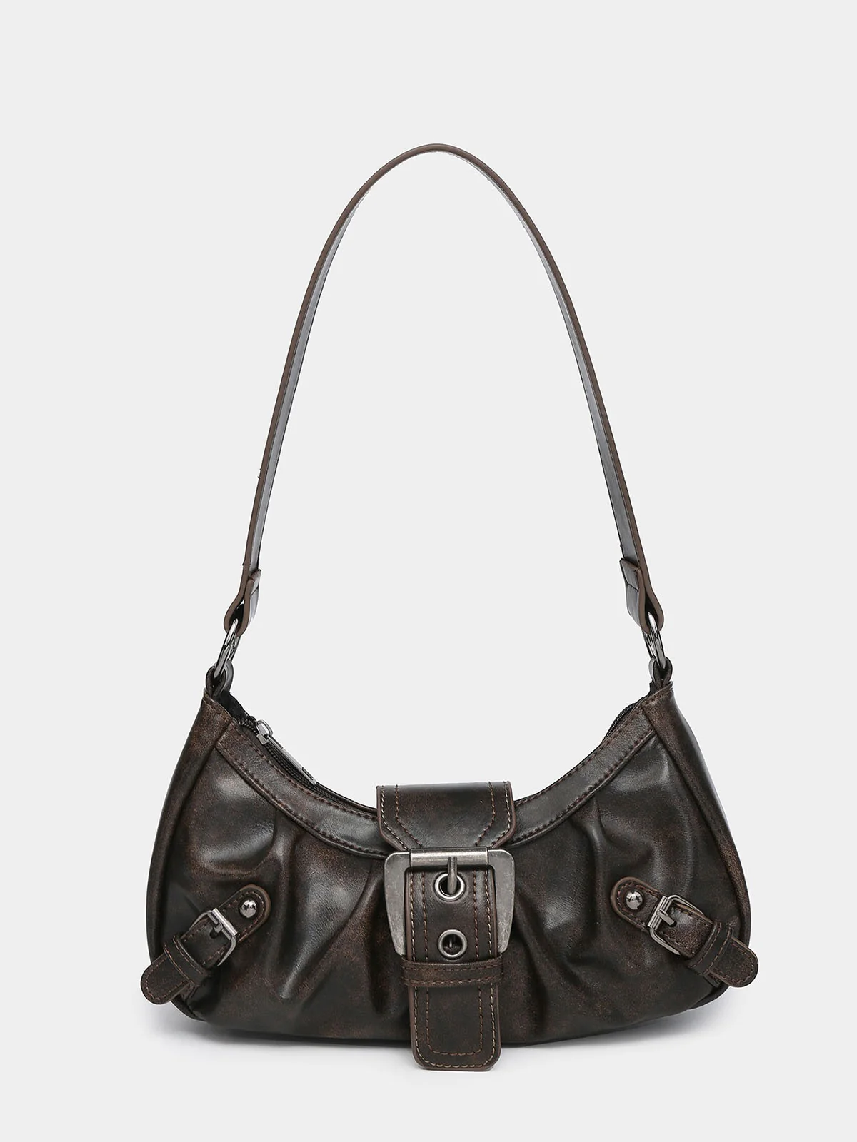 Vintage PU Leather Magnetic Closure Zipper Underarm Bag - Image 5
