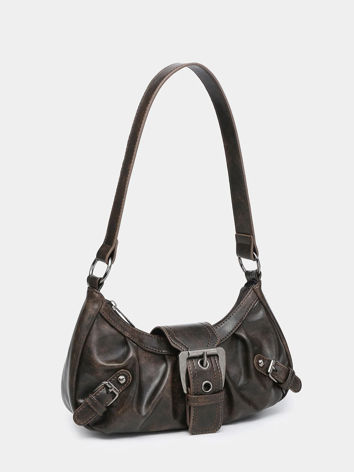 Vintage PU Leather Magnetic Closure Zipper Underarm Bag - Image 6