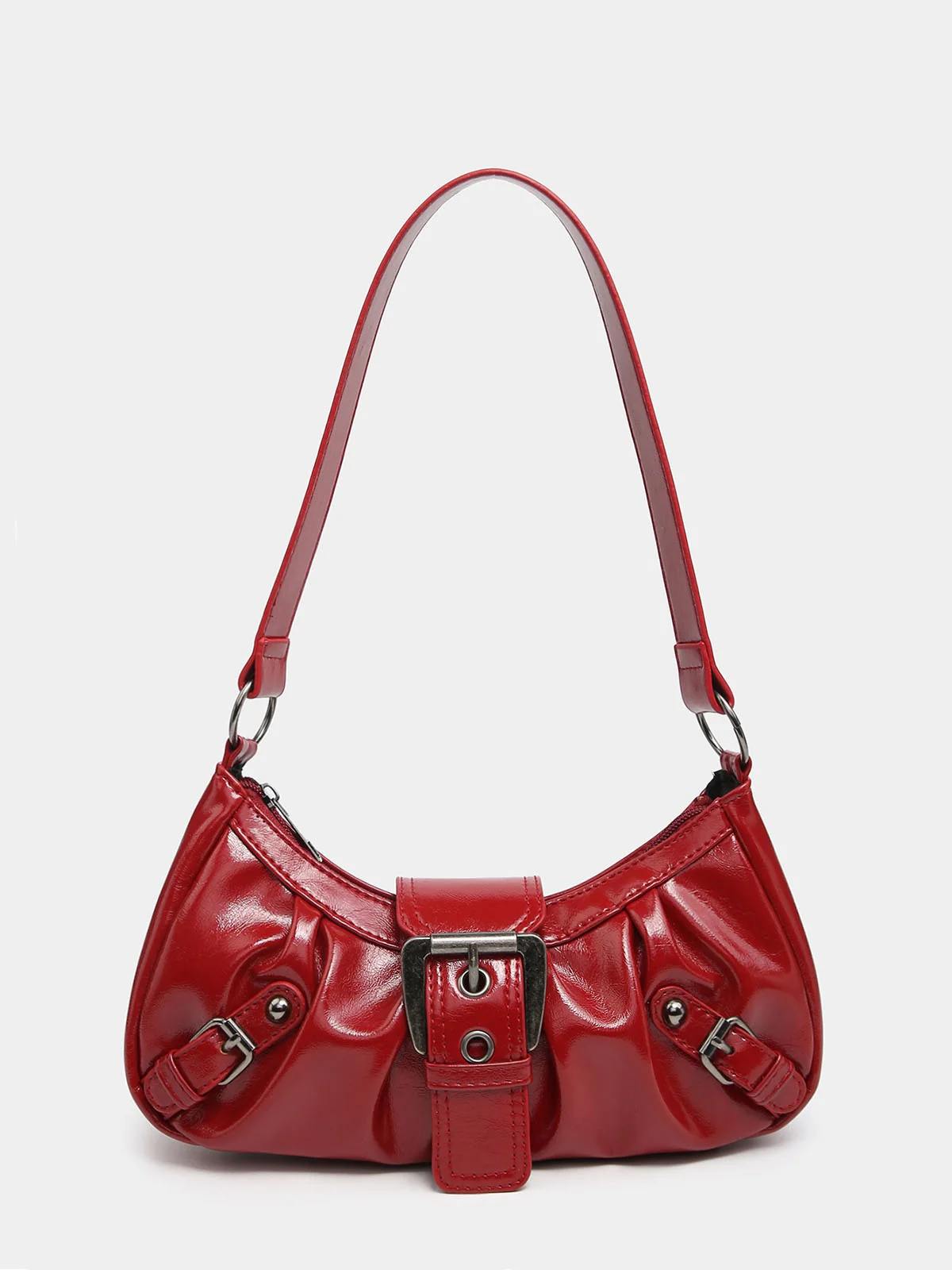 Vintage PU Leather Magnetic Closure Zipper Underarm Bag - Image 8