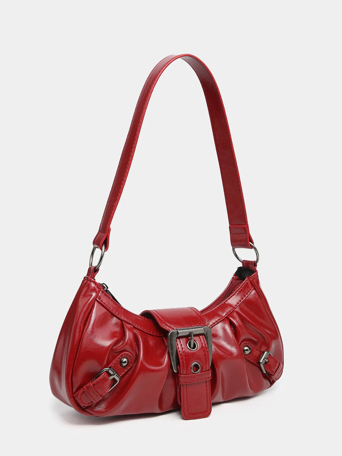 Vintage PU Leather Magnetic Closure Zipper Underarm Bag - Image 9