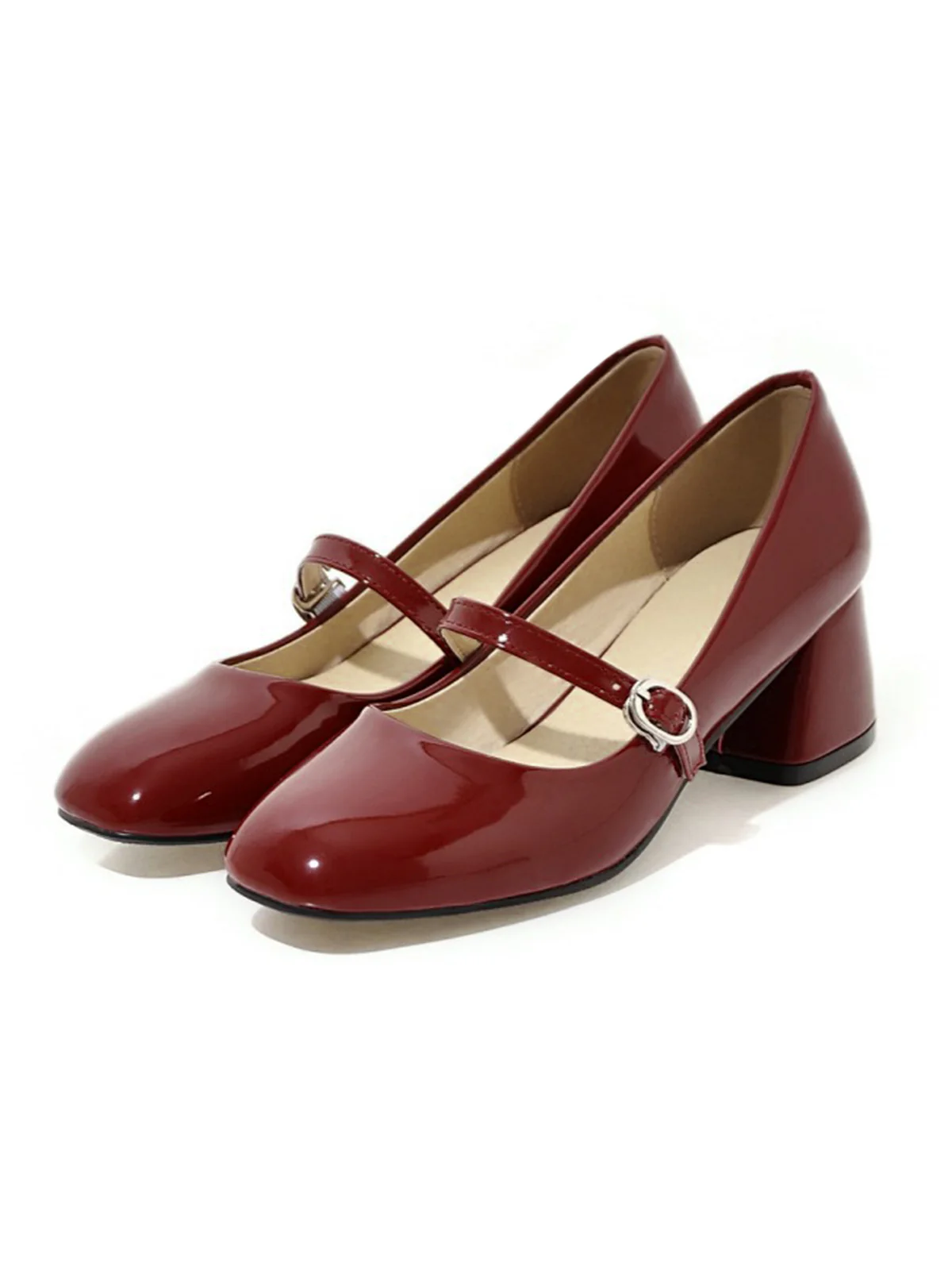 Vintage PU Leather Square Toe High Heels - Image 2